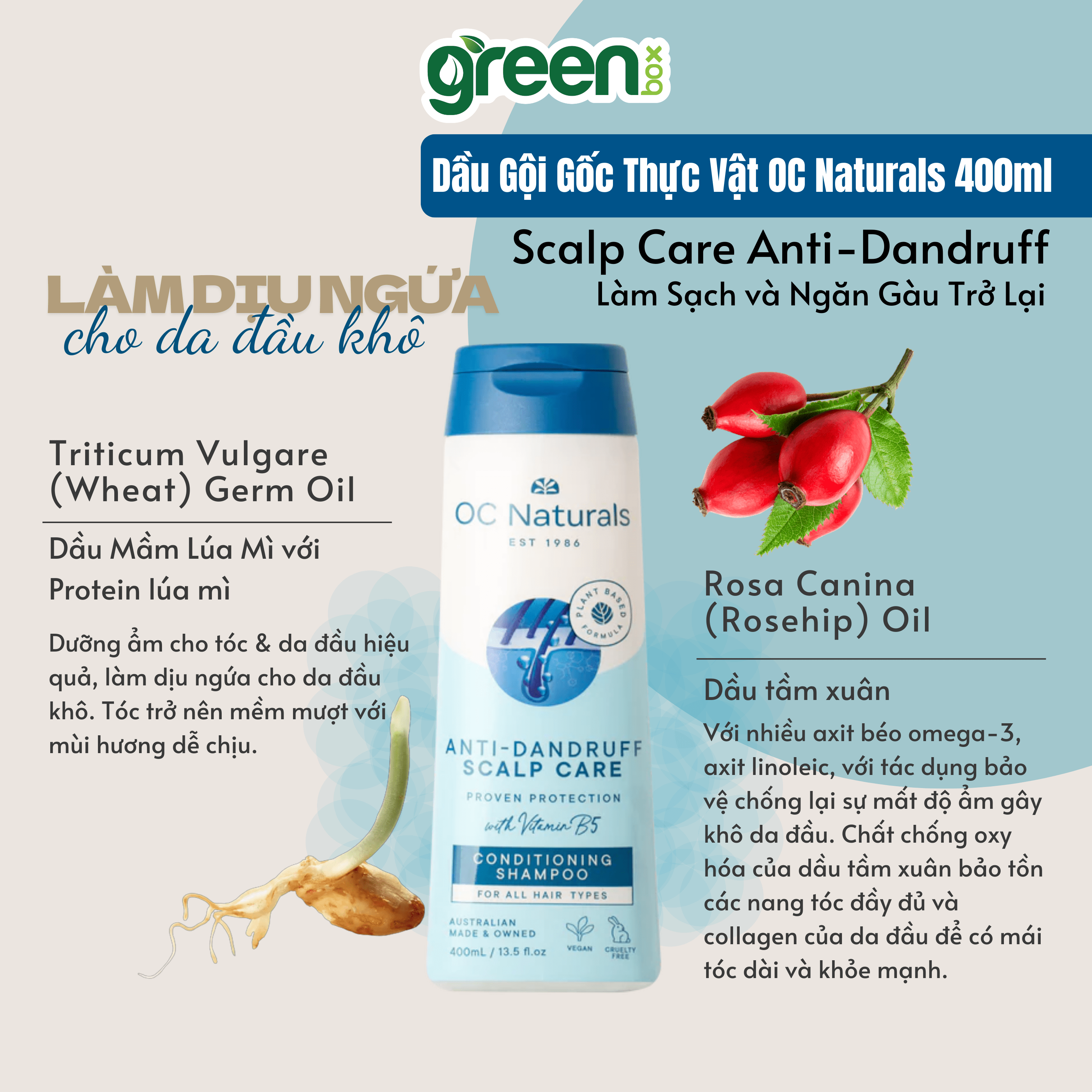 Dầu gội ngăn ngừa và giảm gàu OC Naturals 400ml