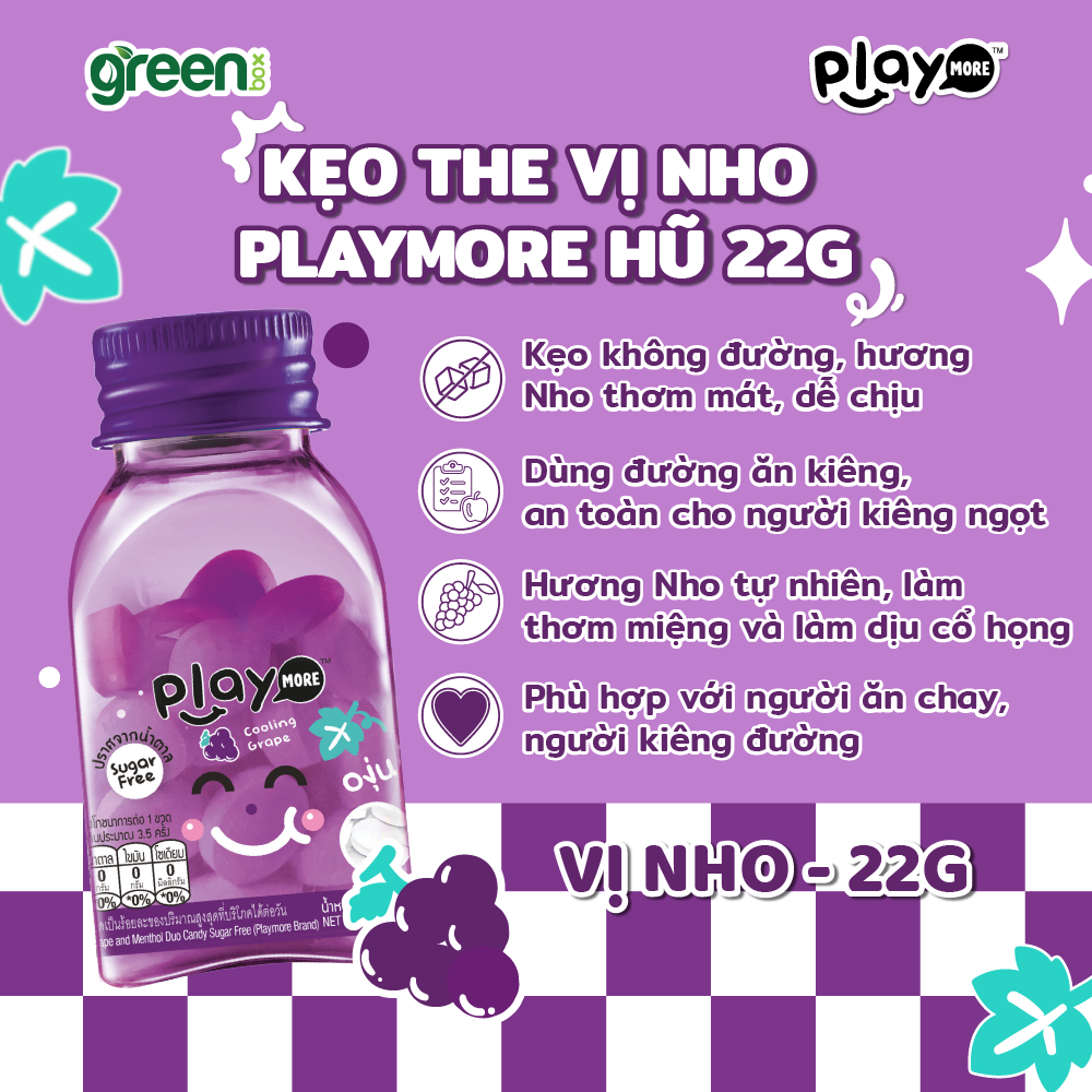 Kẹo The Vị Nho Playmore Hũ 22G