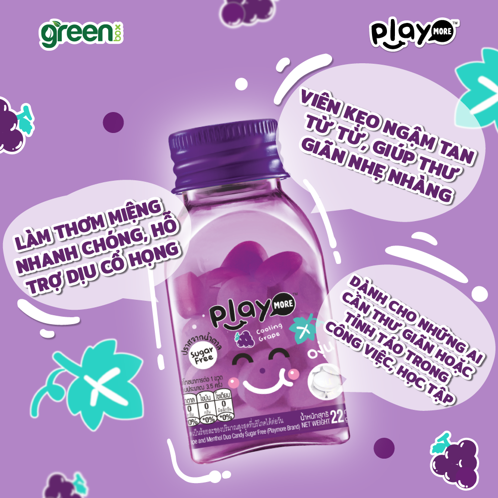 Kẹo The Vị Nho Playmore Hũ 22G