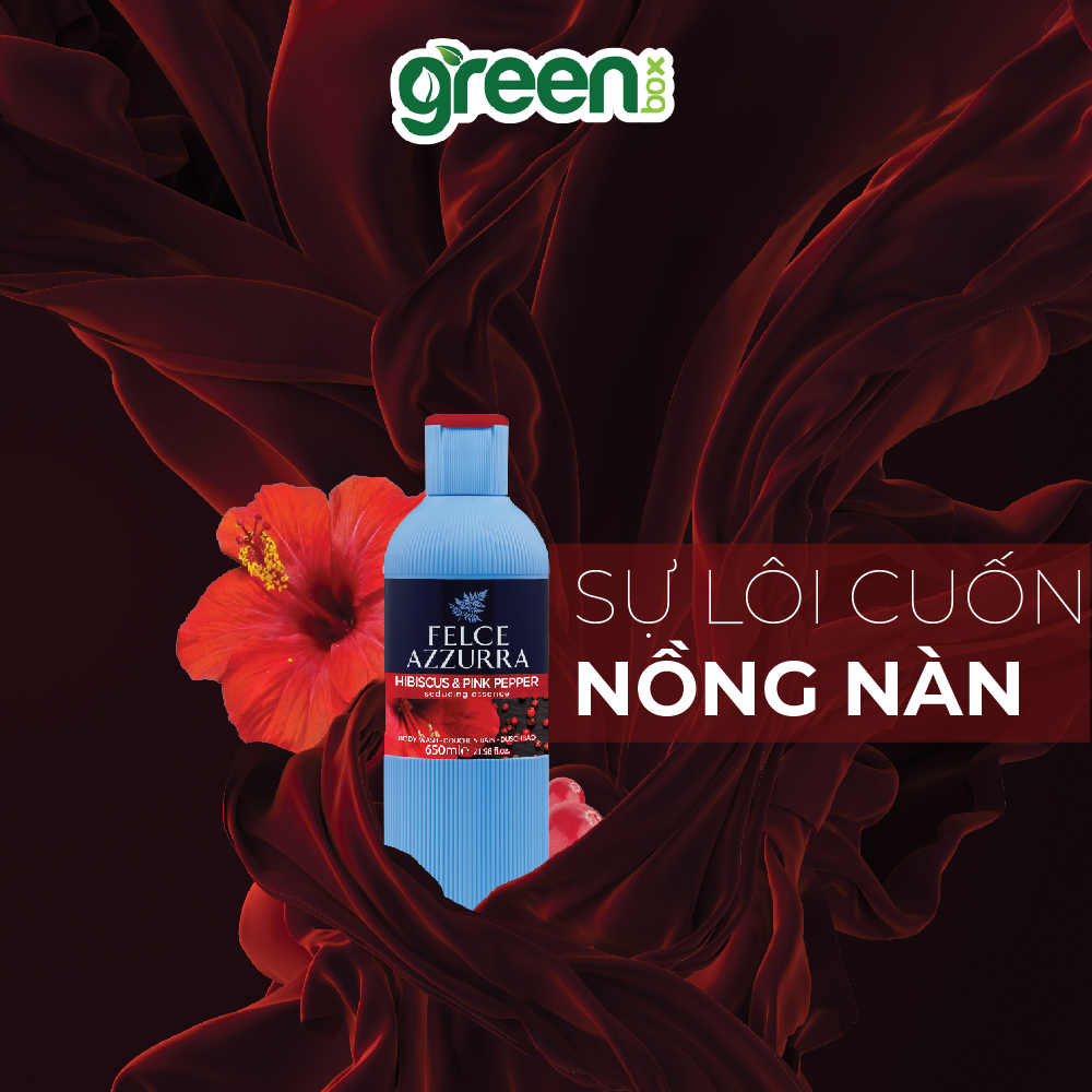 Sữa tắm hương nước hoa Ý Felce Azzurra làm sạch dưỡng da mềm mịn với hương hoa dâm bụt & hạt tiêu hồng đầy bí ẩn và quyến rũ, chai 650ml