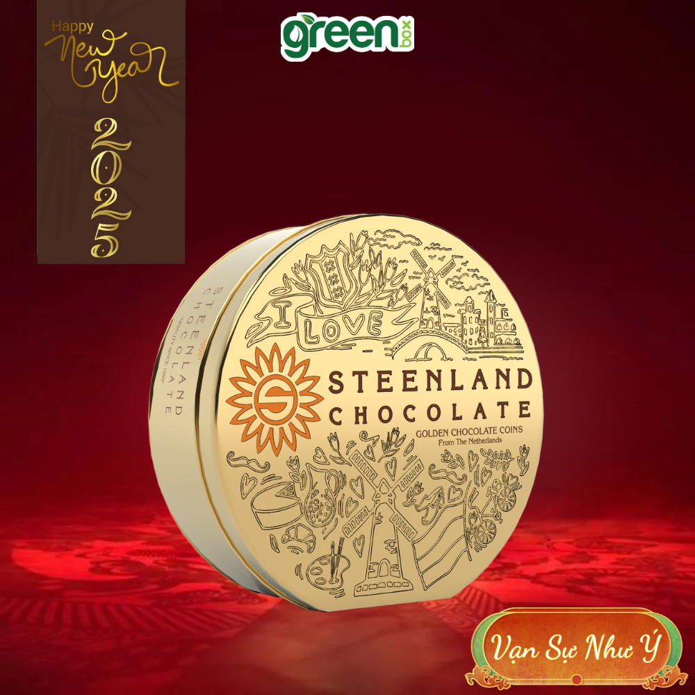 Hộp Thiếc Tết Kẹo Sô Cô La Đồng Xu Steenland 180G Ánh Đồng, Xuất Xứ Hà Lan