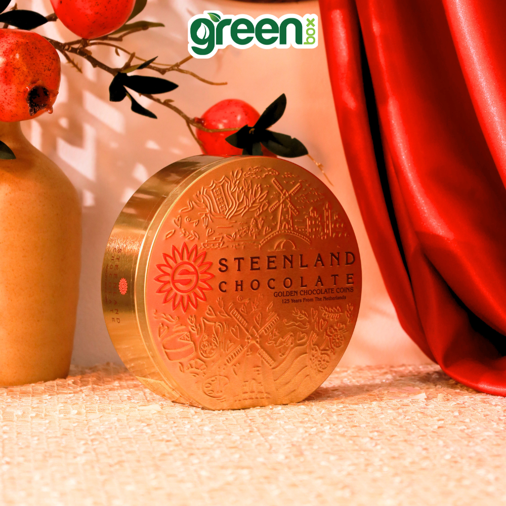 Hộp Thiếc Tết Kẹo Sô Cô La Đồng Xu Steenland 180G Ánh Đồng, Xuất Xứ Hà Lan