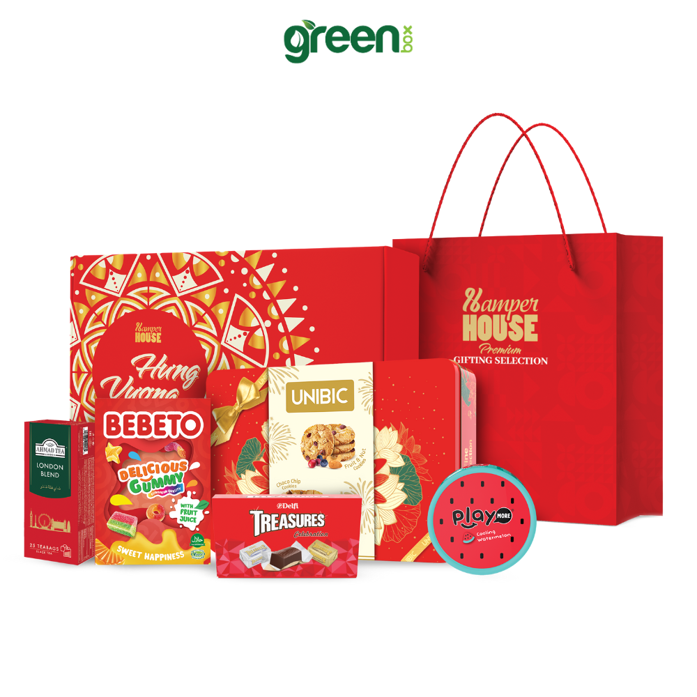 Hộp Quà Tết Hưng Vượng Hamper House 5 Loại Quà Cao Cấp Nhập Khẩu (Có Túi Xách)