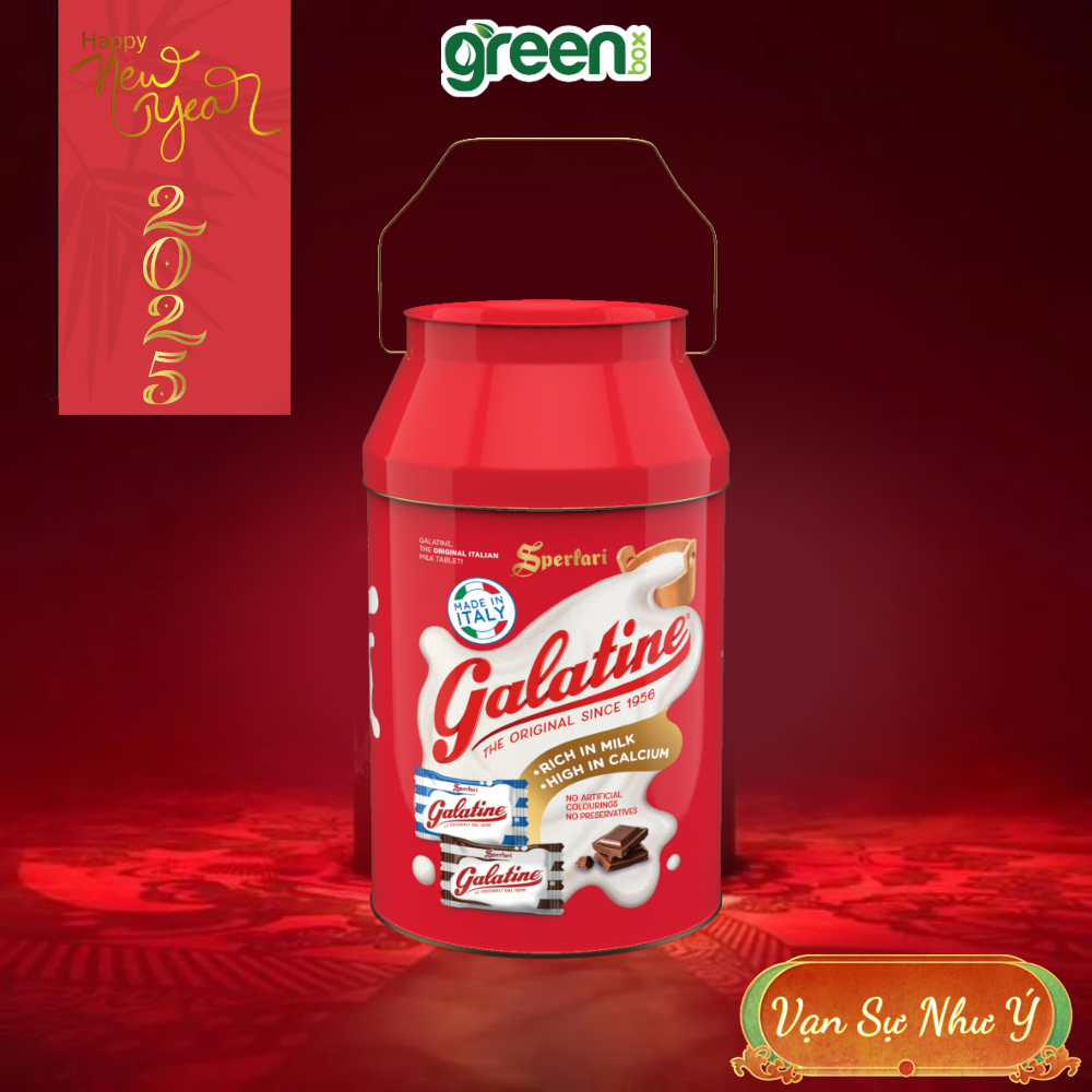 Hộp Thiếc Tết Xô Kẹo Sữa Và Sô Cô La Galatine 150G Đỏ, Xuất Xứ Ý