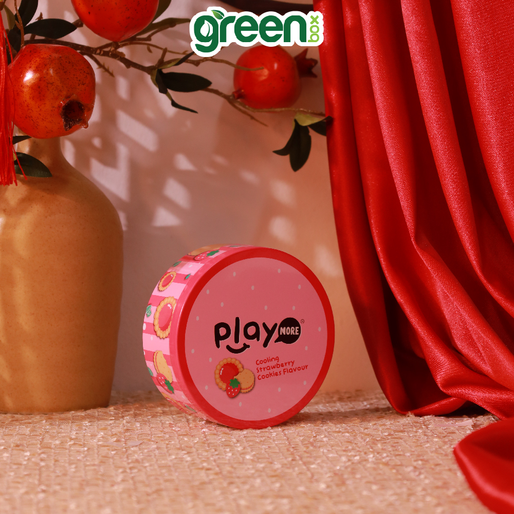 Hộp Thiếc Tết Kẹo The Không Đường Hương Bánh Cookie Dâu Playmore 40G