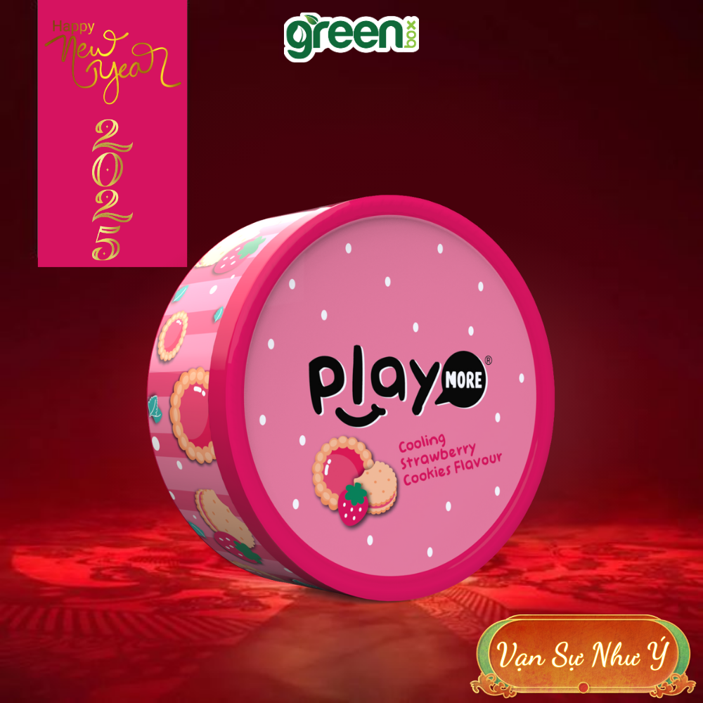 Hộp Thiếc Tết Kẹo The Không Đường Hương Bánh Cookie Dâu Playmore 40G