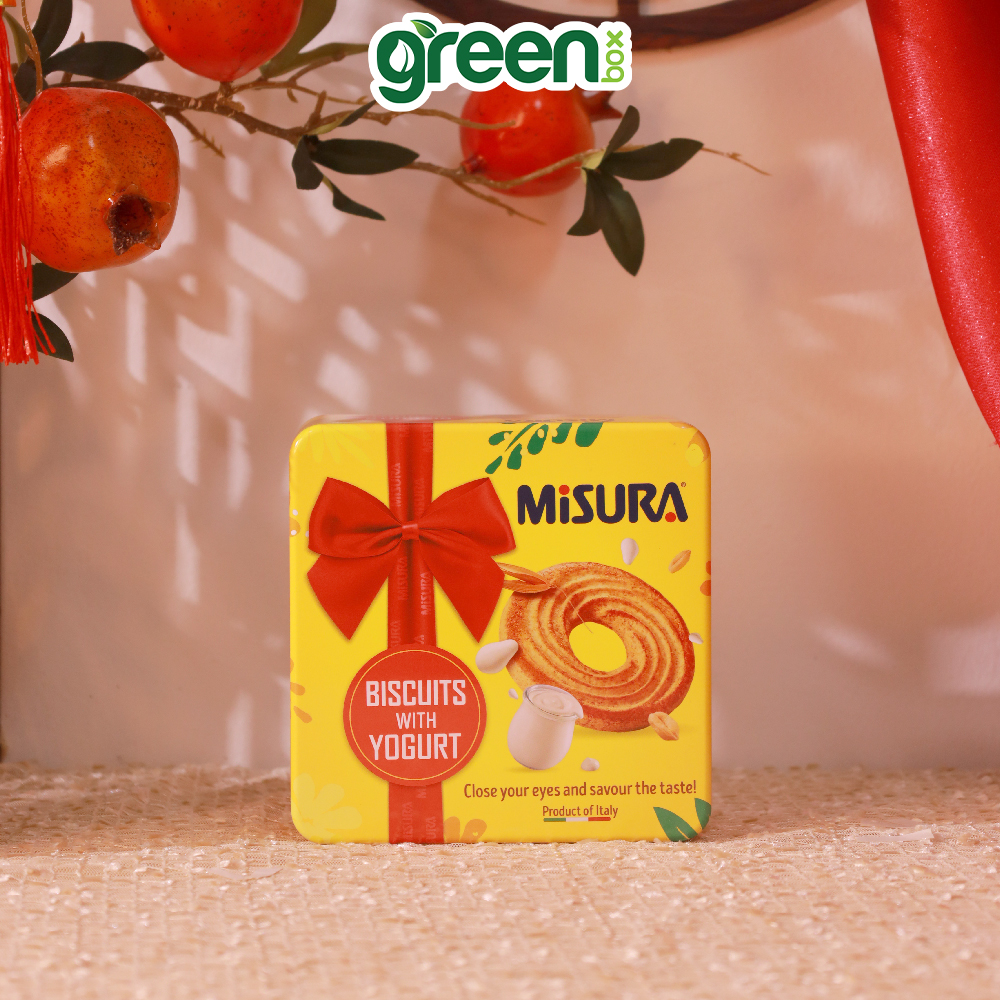 Hộp Bánh Thiếc Tết Bánh Qui Sữa Chua Misura 199.8G Vàng, Xuất Xứ Ý