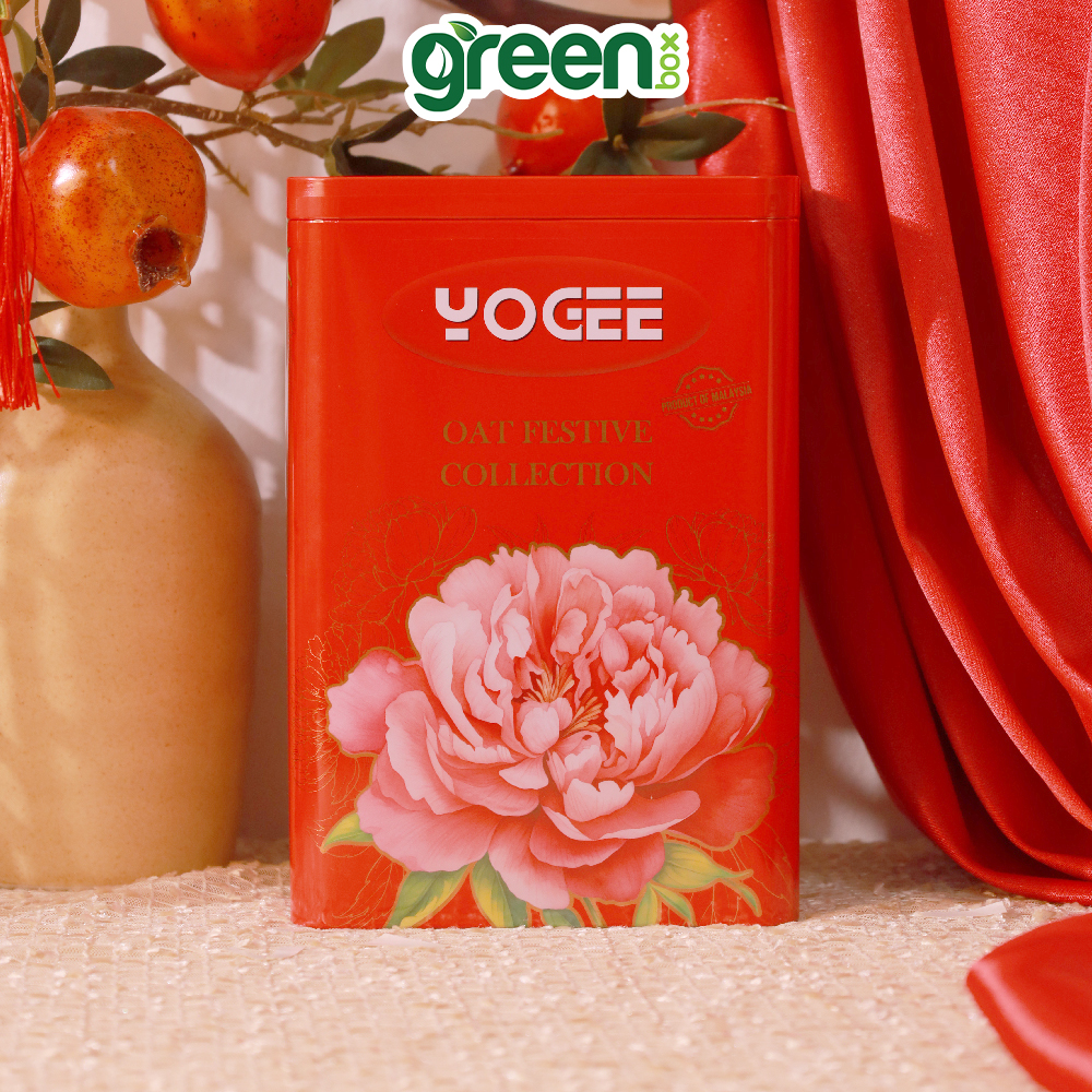 Hộp Bánh Thiếc Tết YOGEE Yến Mạch Oat Festive Collection Đỏ, Trắng, Vàng 210G