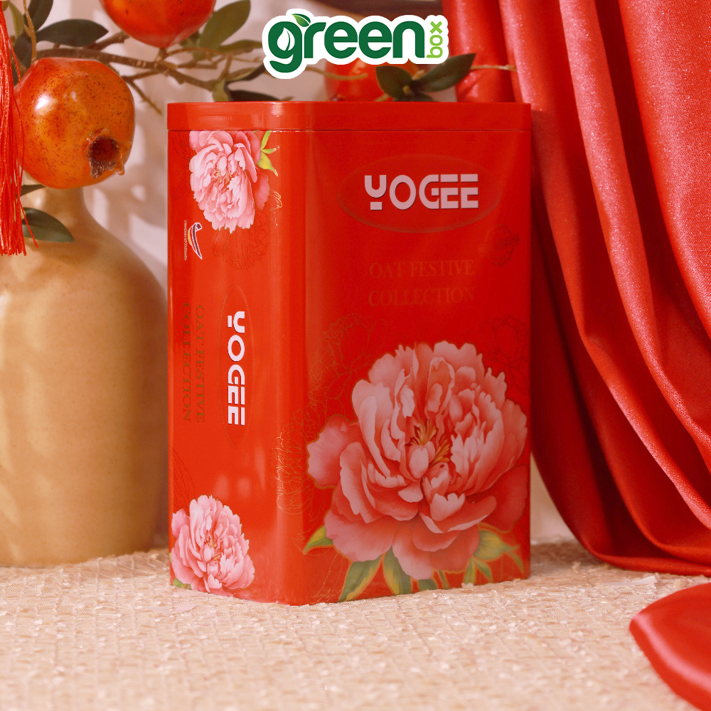 Hộp Bánh Thiếc Tết YOGEE Yến Mạch Oat Festive Collection Đỏ, Trắng, Vàng 210G