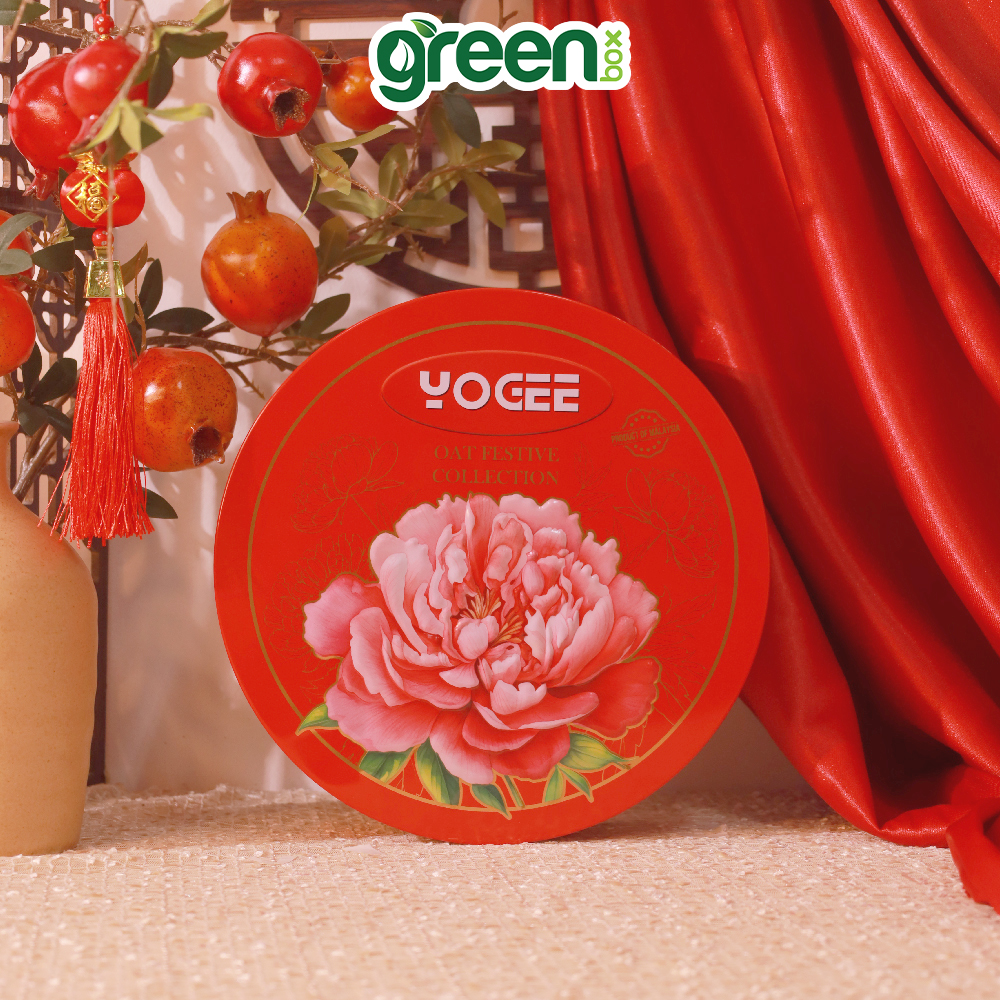 Hộp Bánh Thiếc Tết YOGEE Yến Mạch Oat Festive Collection Đỏ 294g, Xuất Xứ Malaysia