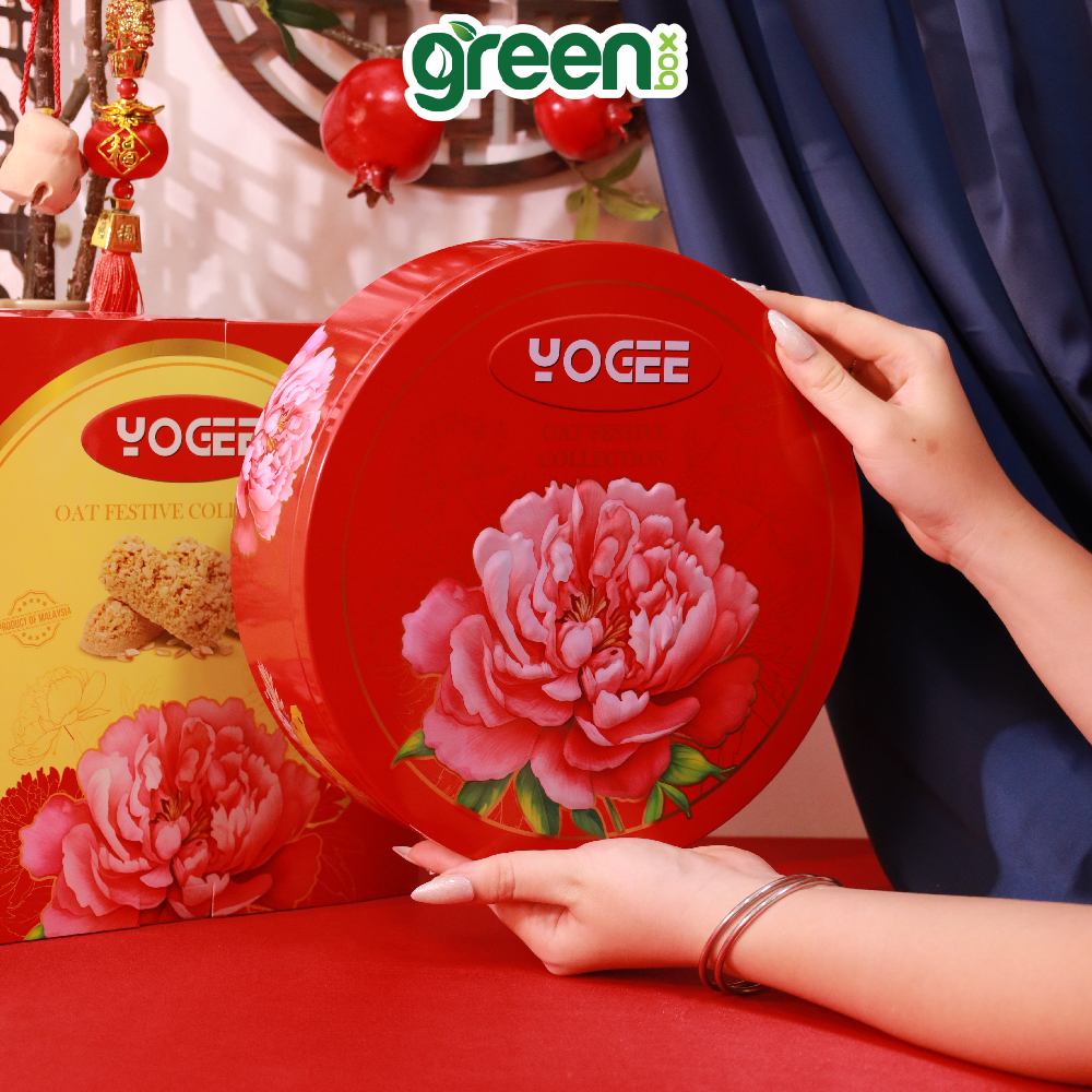 Hộp Bánh Thiếc Tết YOGEE Yến Mạch Oat Festive Collection Đỏ 294g, Xuất Xứ Malaysia
