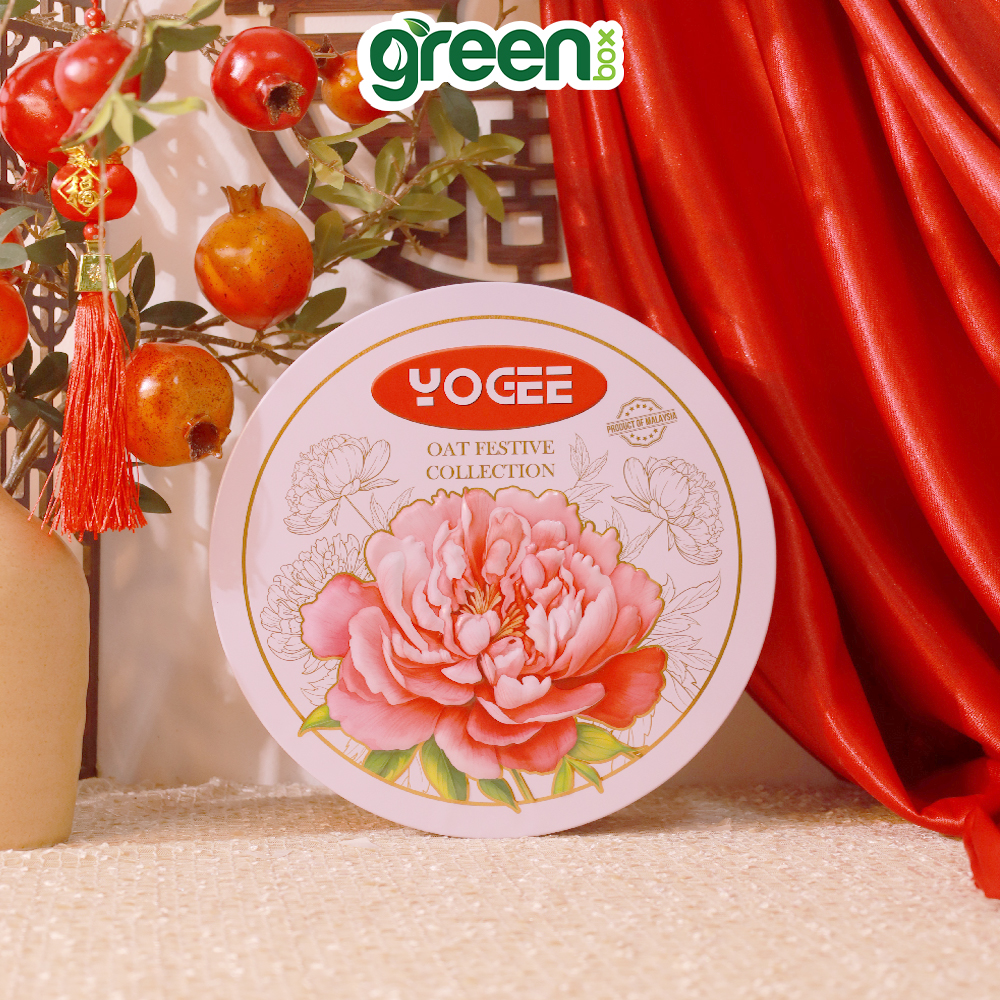 Hộp Bánh Thiếc Tết YOGEE Yến Mạch Oat Festive Collection Đỏ 294g, Xuất Xứ Malaysia
