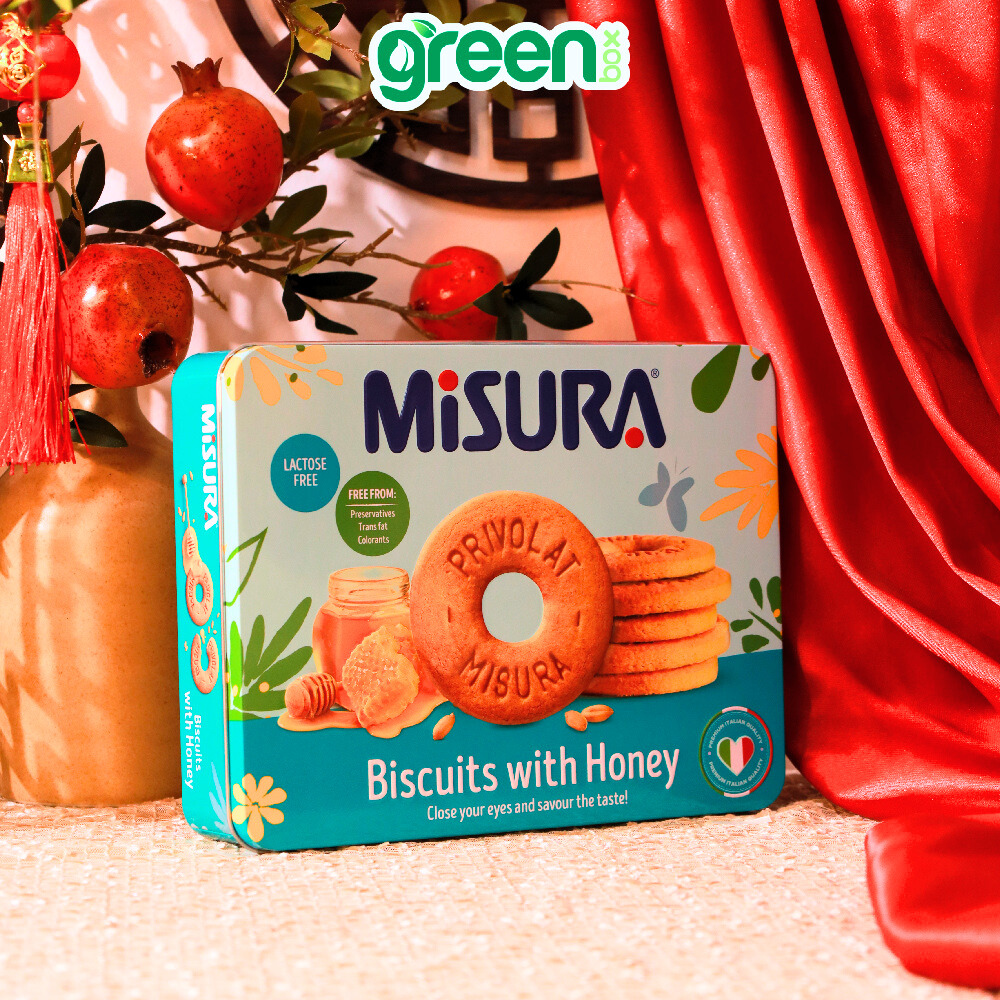 Hộp Bánh Thiếc Tết Vị Mật Ong Misura Xanh Non 299.7G, Xuất Xứ Ý