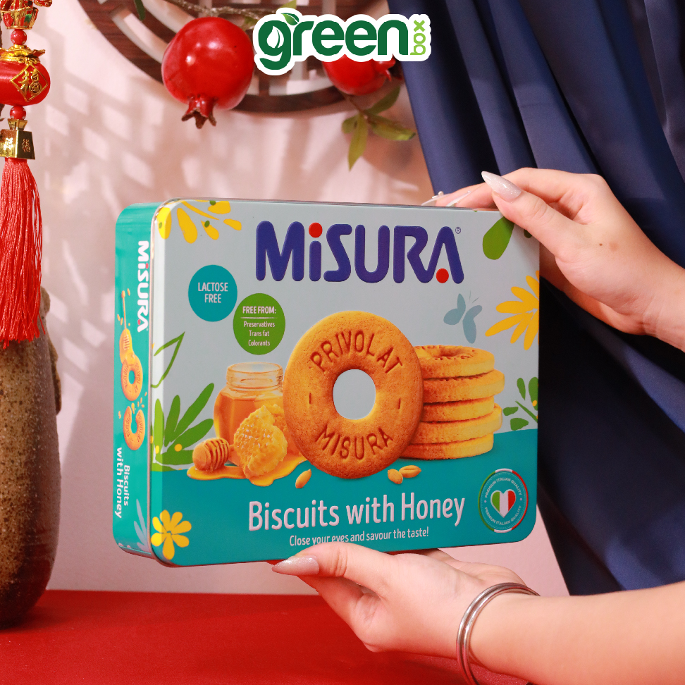 Hộp Bánh Thiếc Tết Vị Mật Ong Misura Xanh Non 299.7G, Xuất Xứ Ý