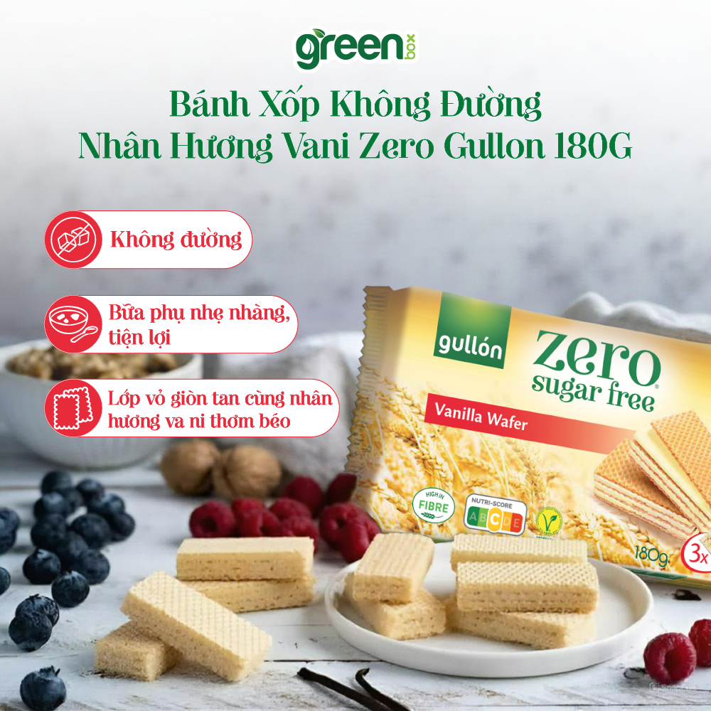 Bánh xốp không đường nhân hương vani và sô cô la zero Gullon nhập khẩu Tây Ban Nha 180g