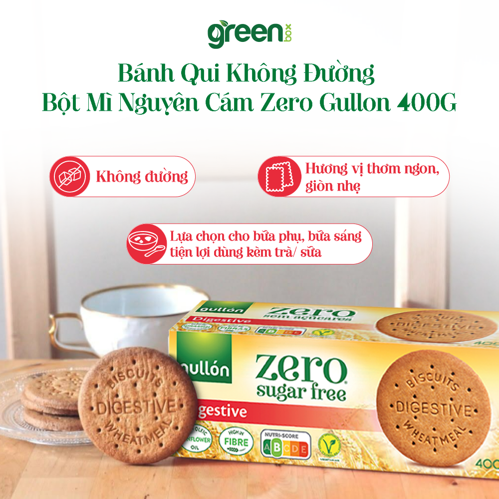 Bánh Qui Không Đường Bột Mì Nguyên Cám Zero Gullon 400G