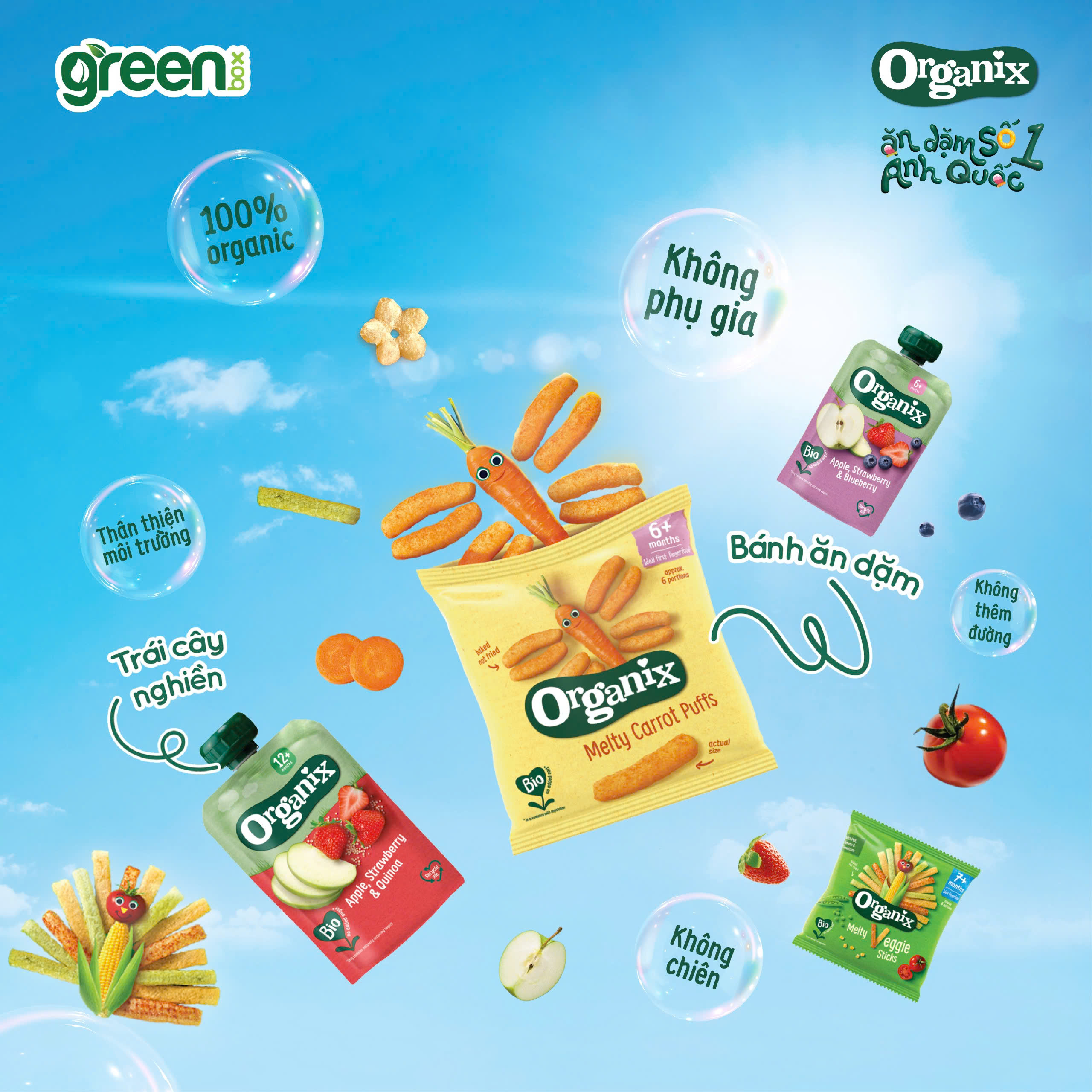 Trái cây nghiền hữu cơ Organix táo dâu tây việt quất cho bé ăn dặm 100g