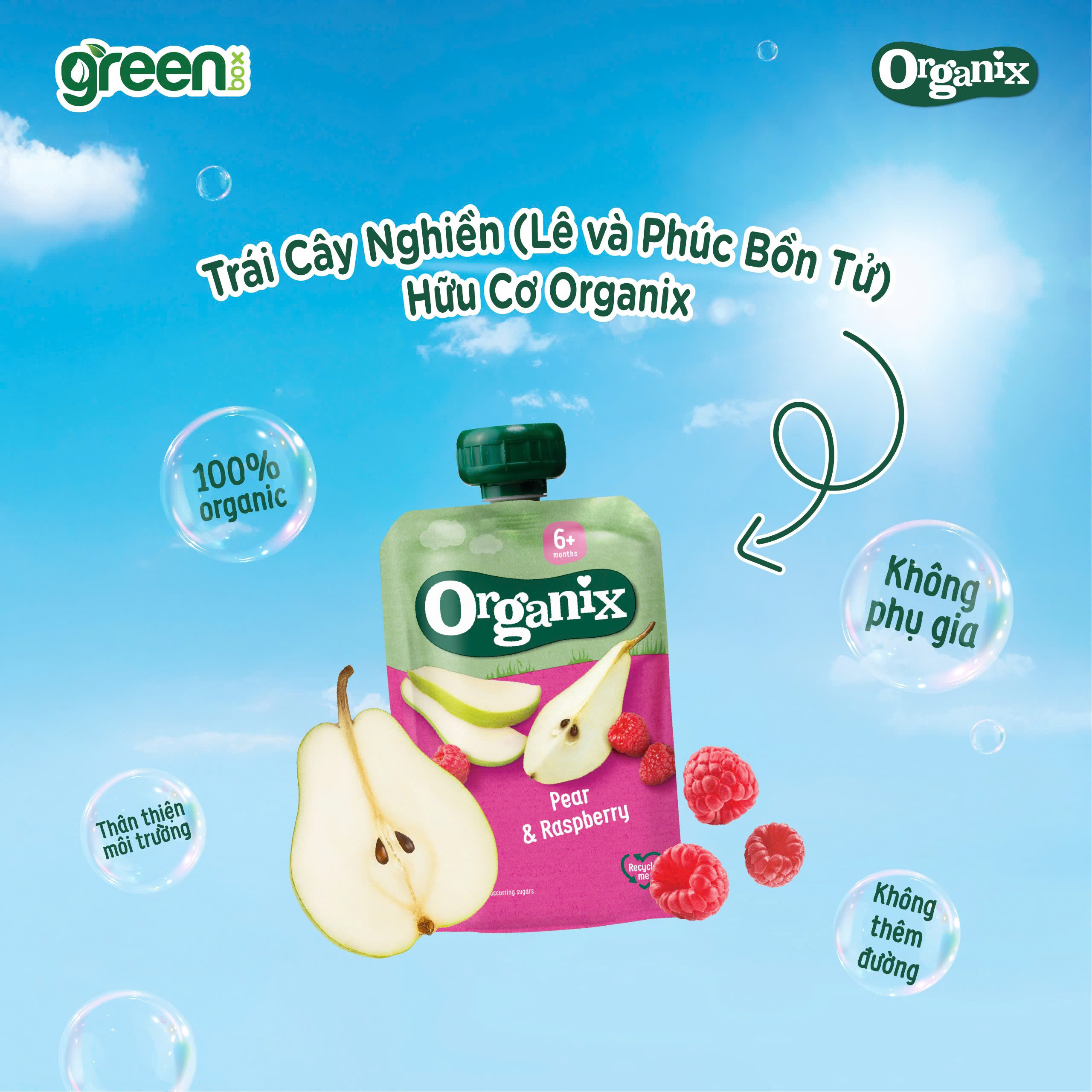 Trái cây nghiền hữu cơ Organix lê phúc bồn tử cho bé ăn dặm 100g
