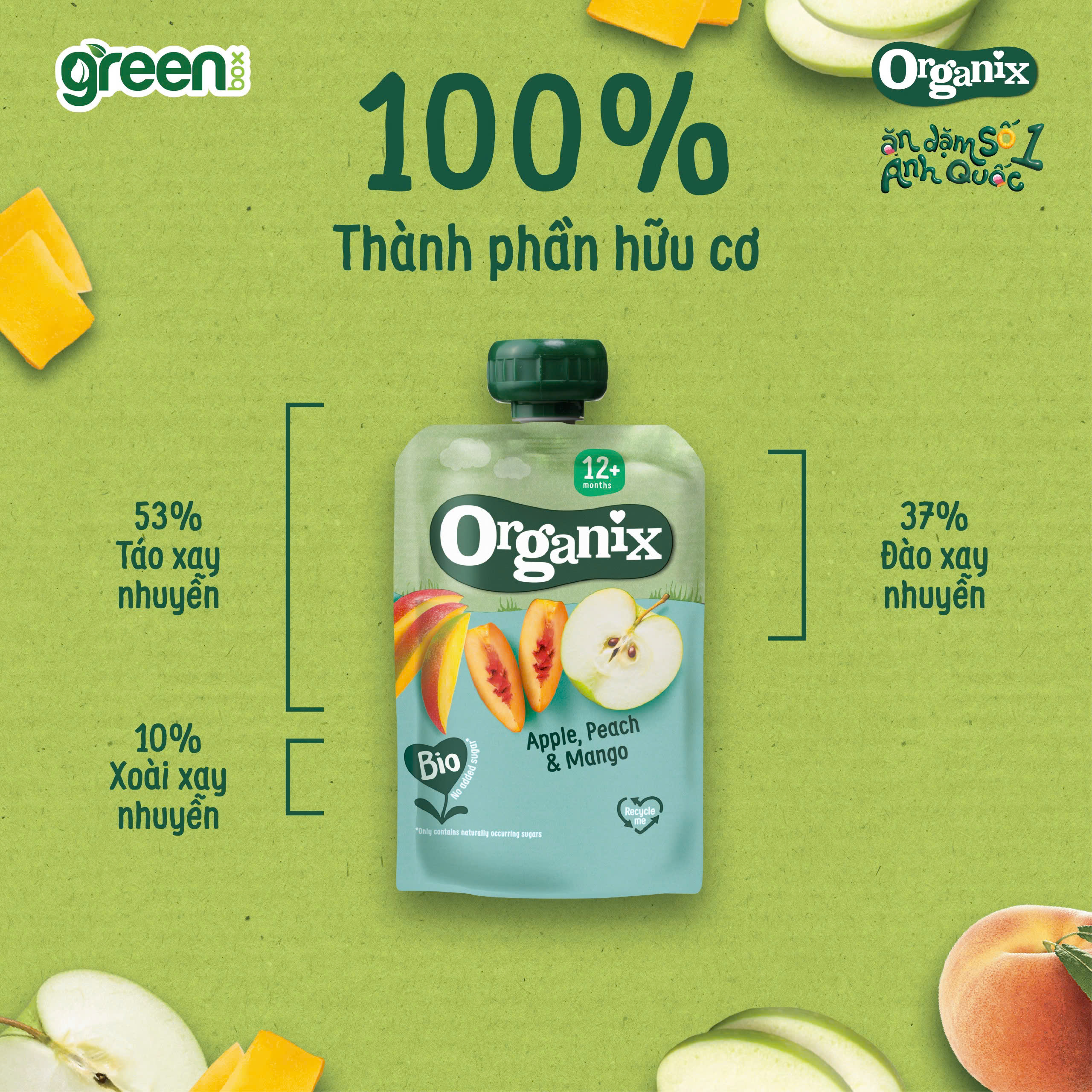 Trái cây nghiền hữu cơ Organix táo xoài đào cho bé ăn dặm 100g