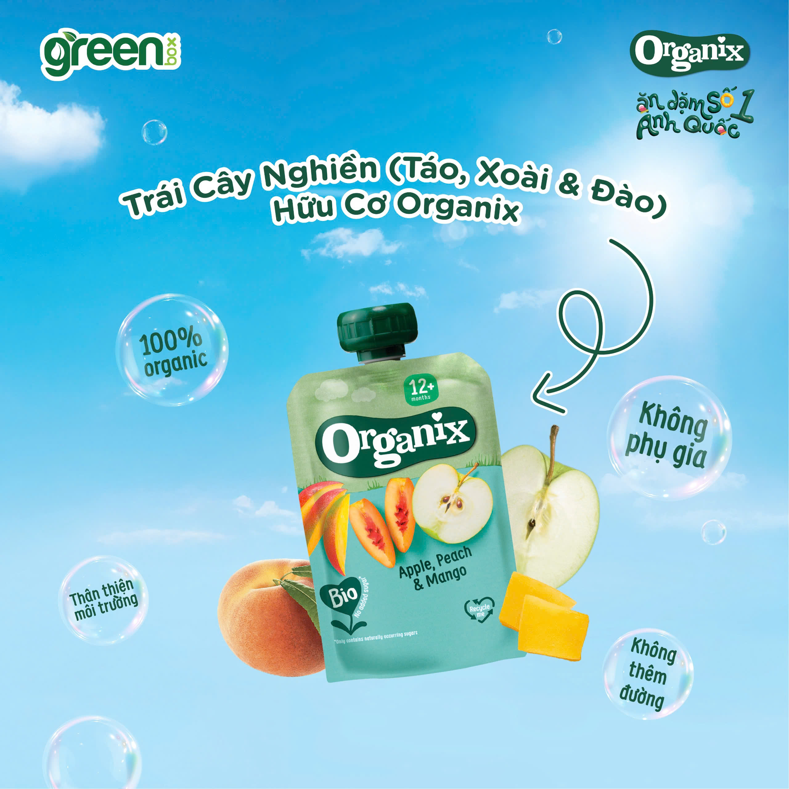 Trái cây nghiền hữu cơ Organix táo xoài đào cho bé ăn dặm 100g