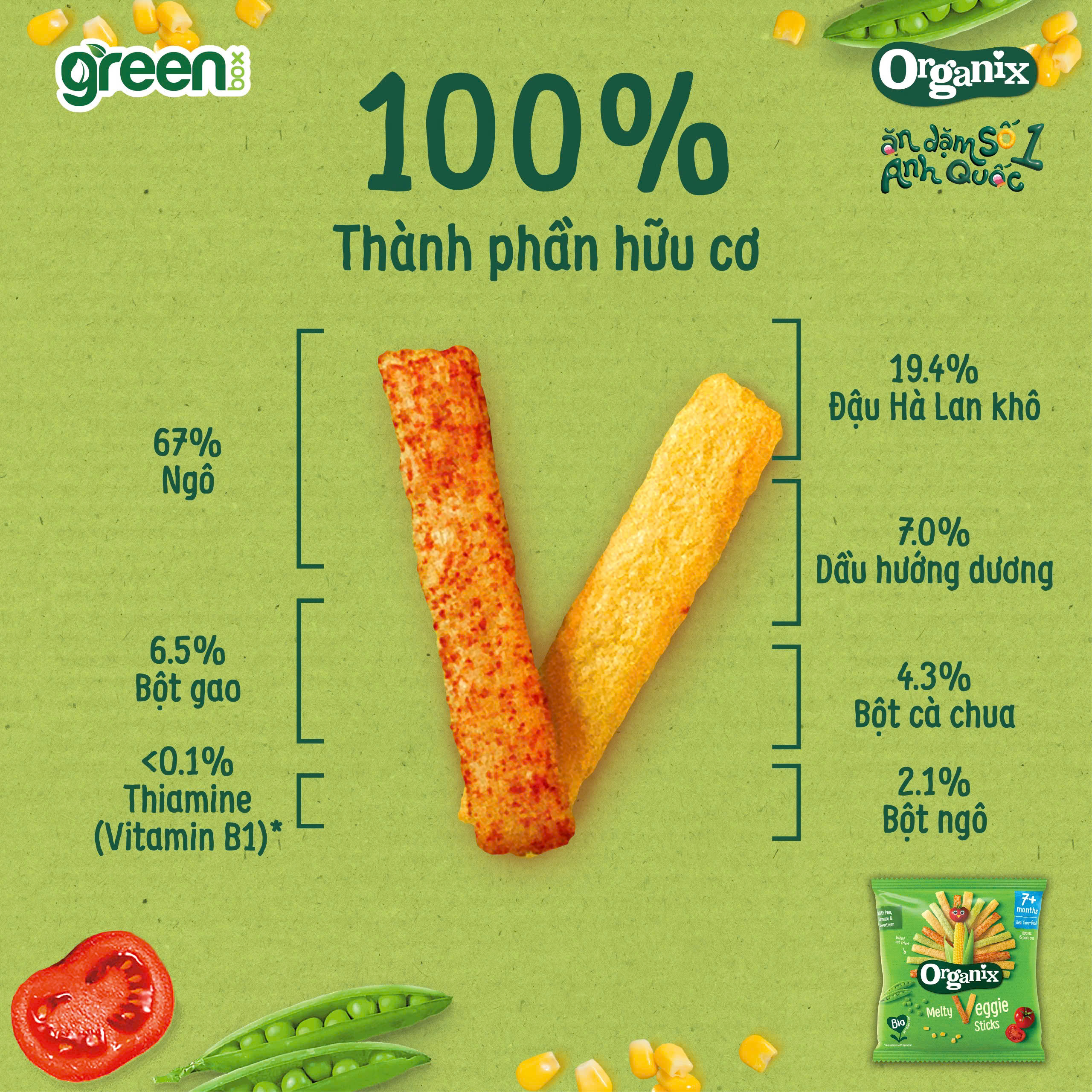 Bánh ăn dặm hữu cơ Organix vị rau củ hình que 15g