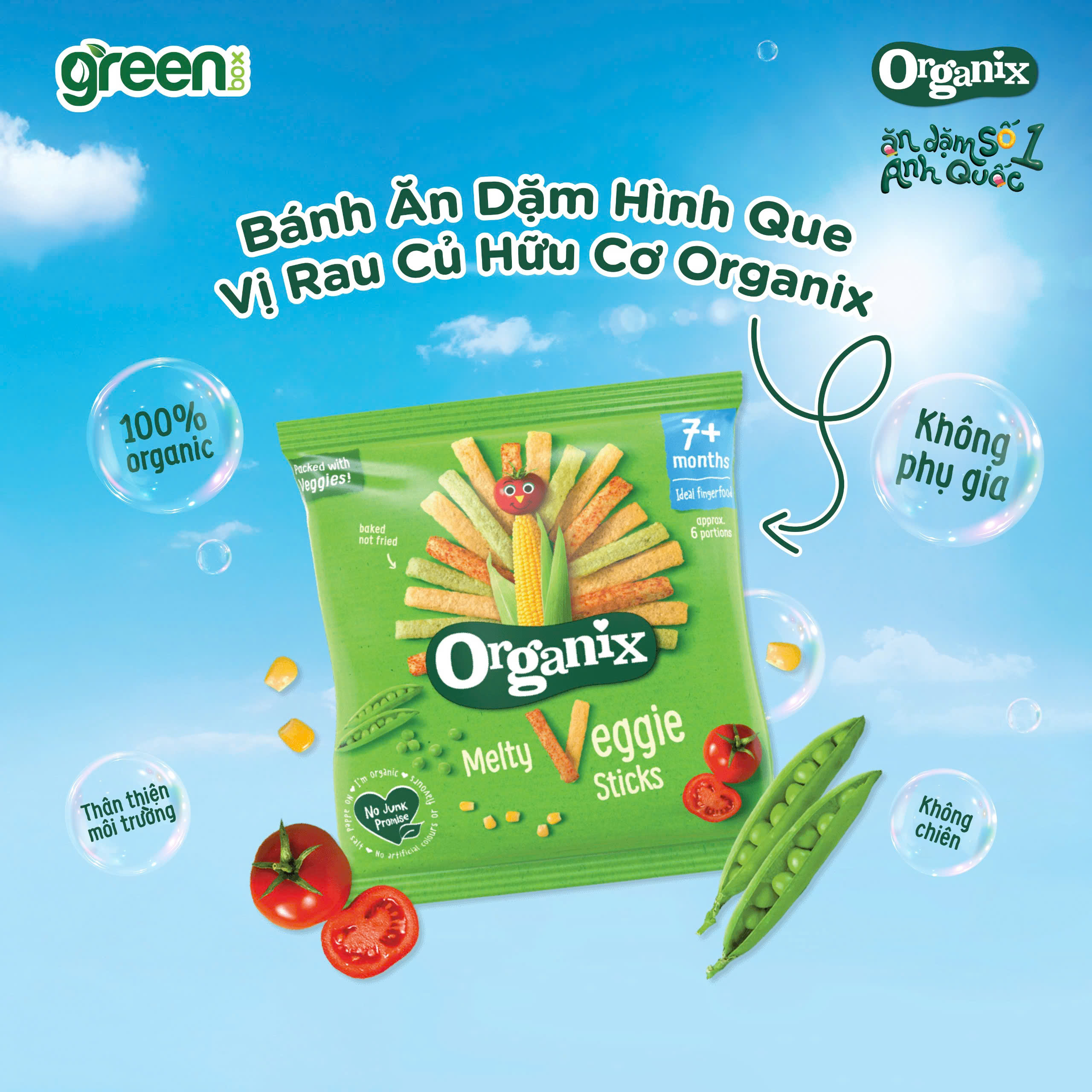 Bánh ăn dặm hữu cơ Organix vị rau củ hình que 15g