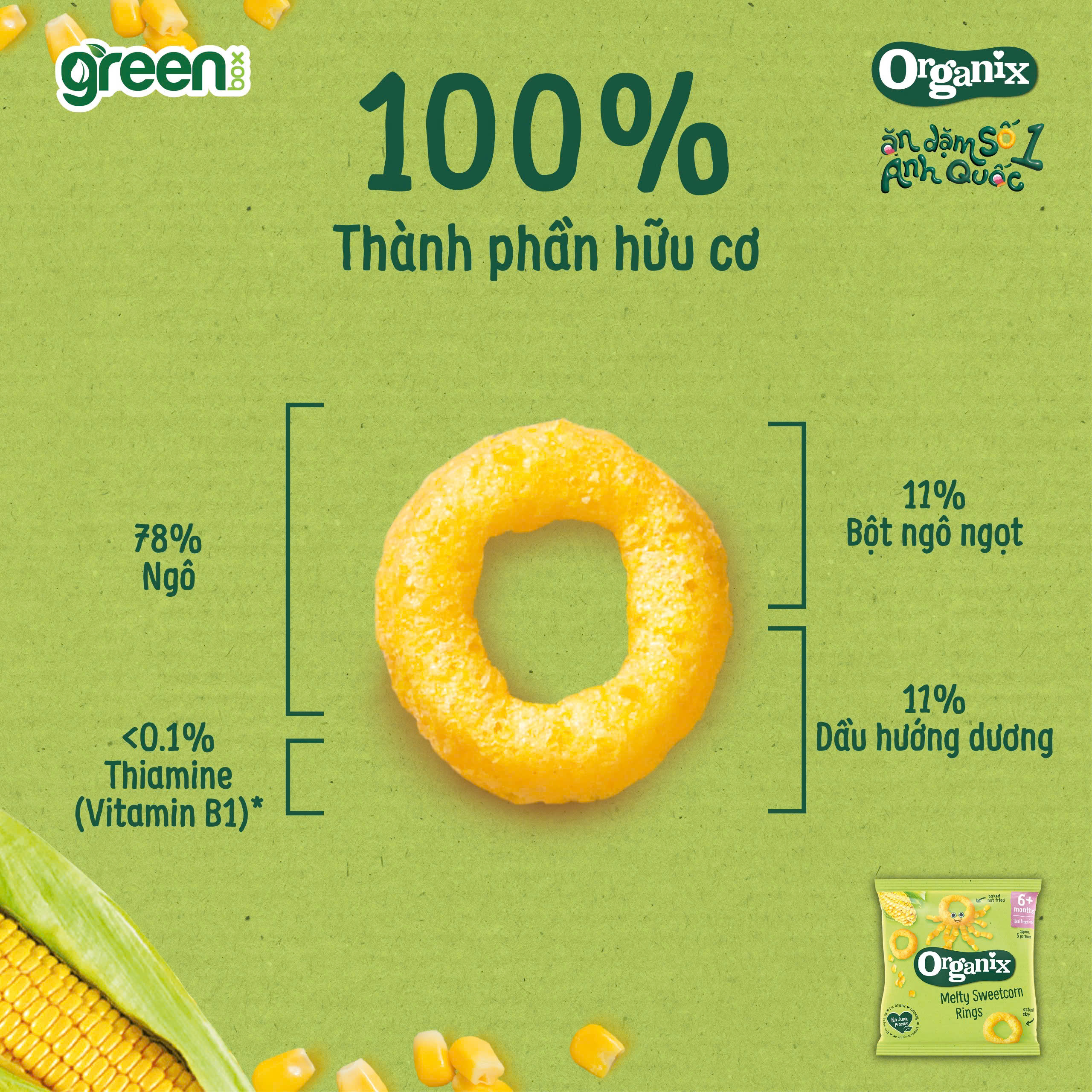 Bánh ăn dặm hữu cơ Organix vị ngô ngọt hình vòng tròn 20g