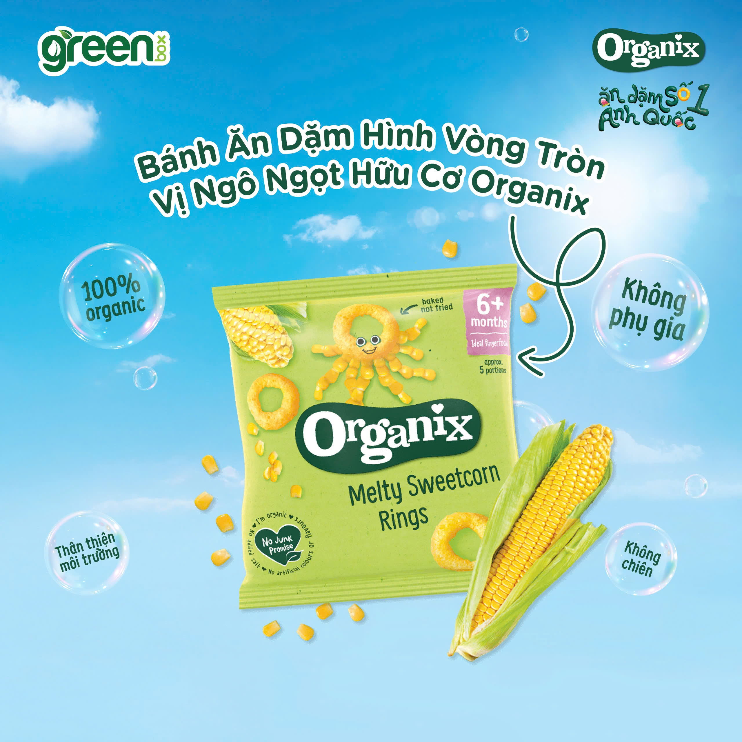 Bánh ăn dặm hữu cơ Organix vị ngô ngọt hình vòng tròn 20g