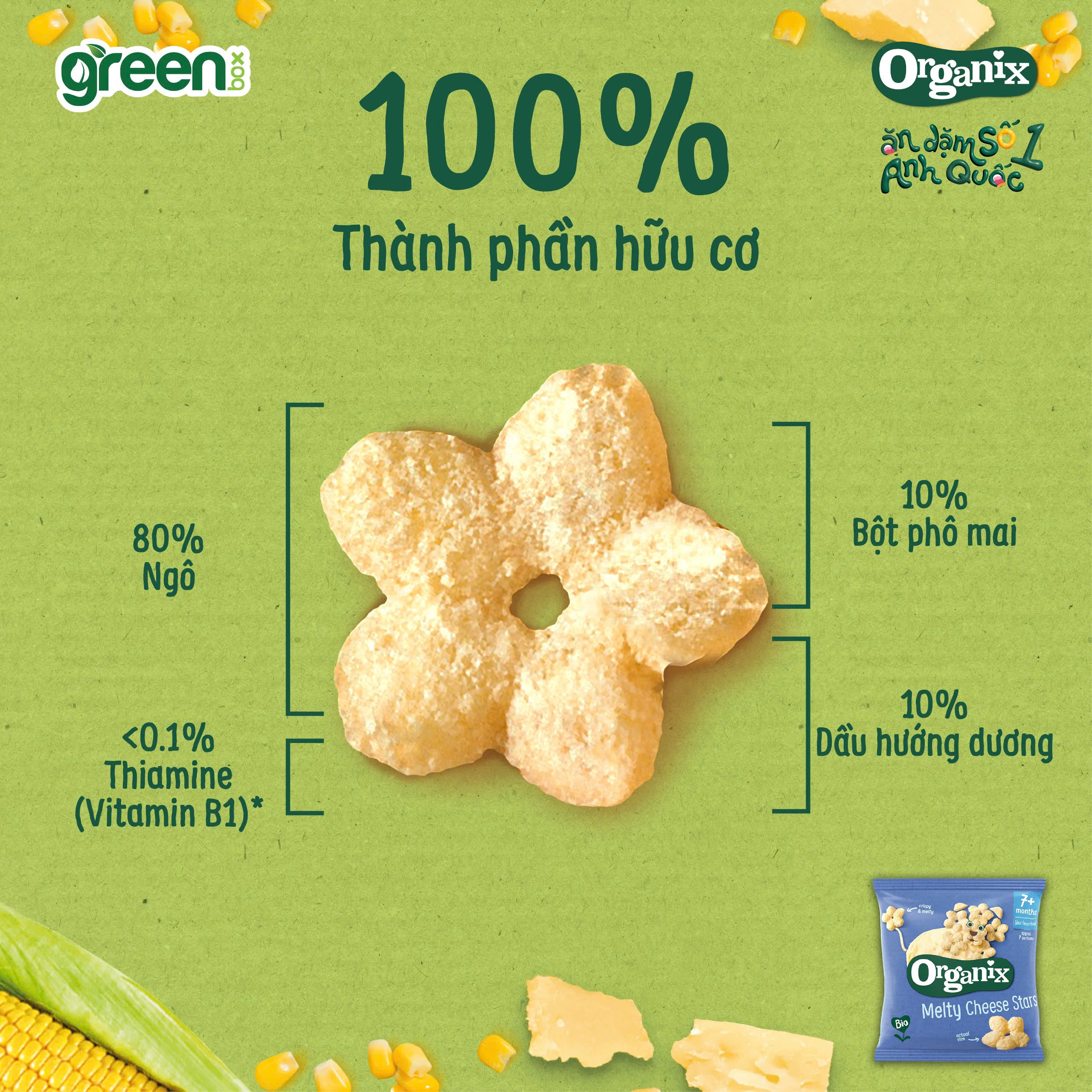 Bánh ăn dặm hữu cơ Organix vị phomai hình ngôi sao 20g