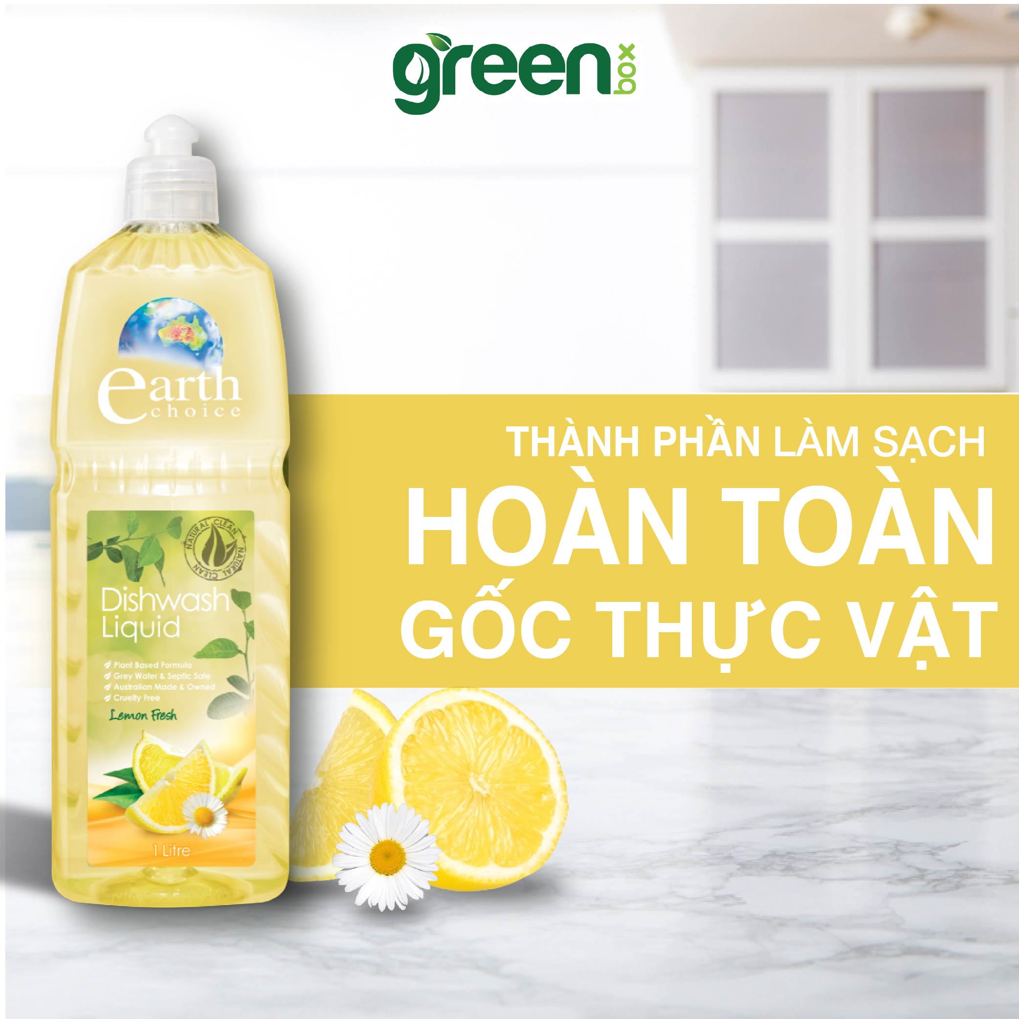 Nước rửa chén gốc thực vật Earth Choice Úc 1L chiết xuất chanh