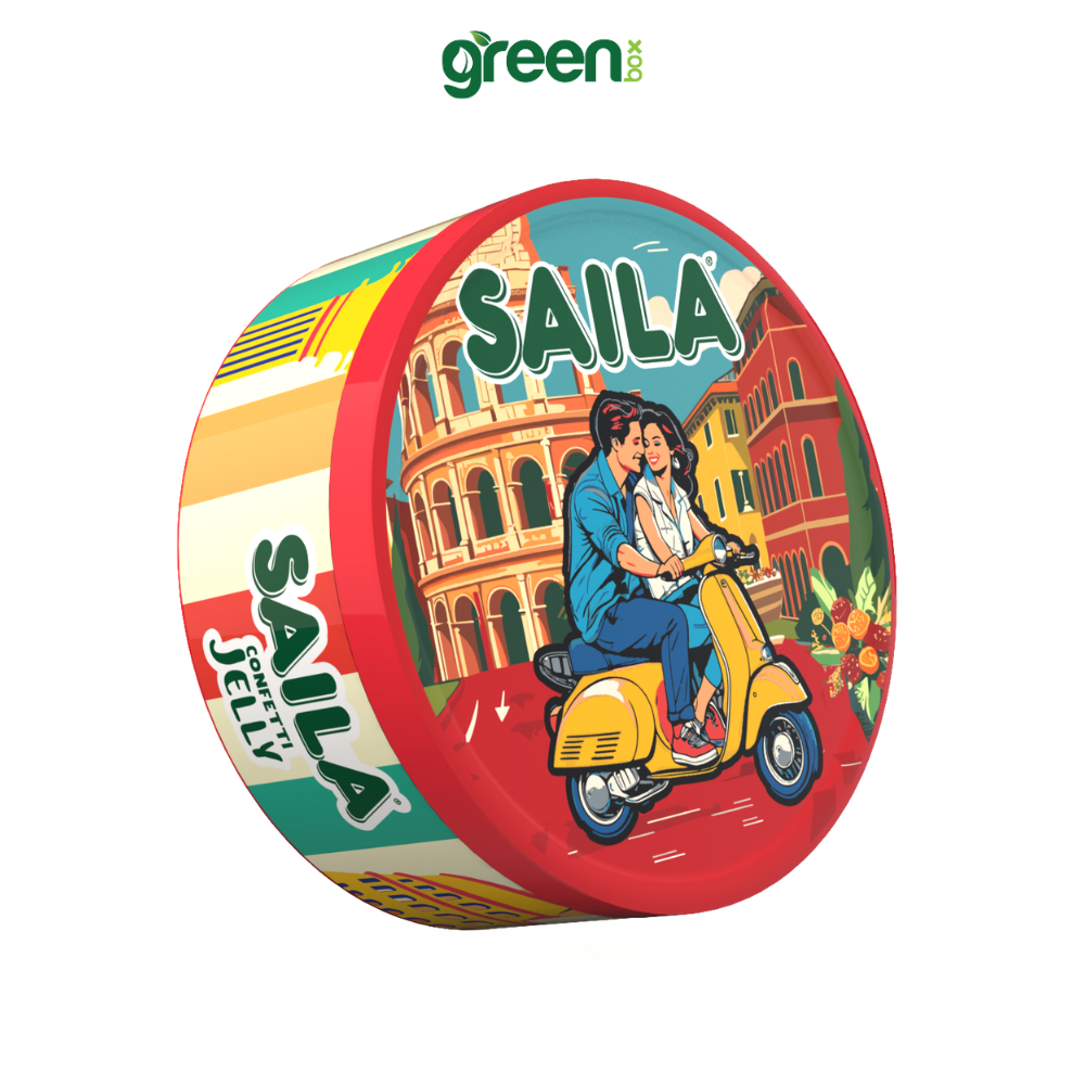 Hộp Thiếc Tết Kẹo Ngậm Nhân Thạch Vị Bạc Hà Saila 75G Heritage, Xuất Xứ Ý