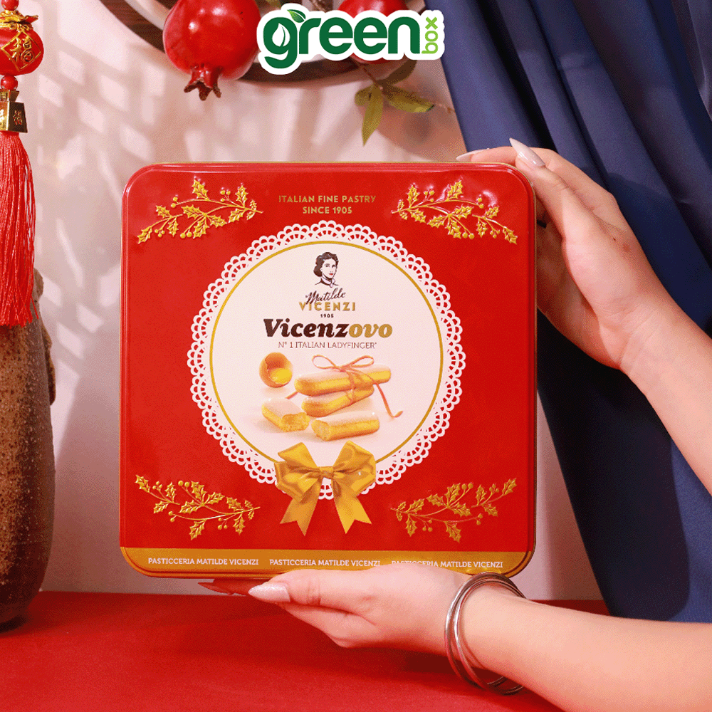 Hộp Bánh Thiếc Tết Ladyfinger Truyền Thống Ý Vicenzovo 400G, Xuất Xứ Ý