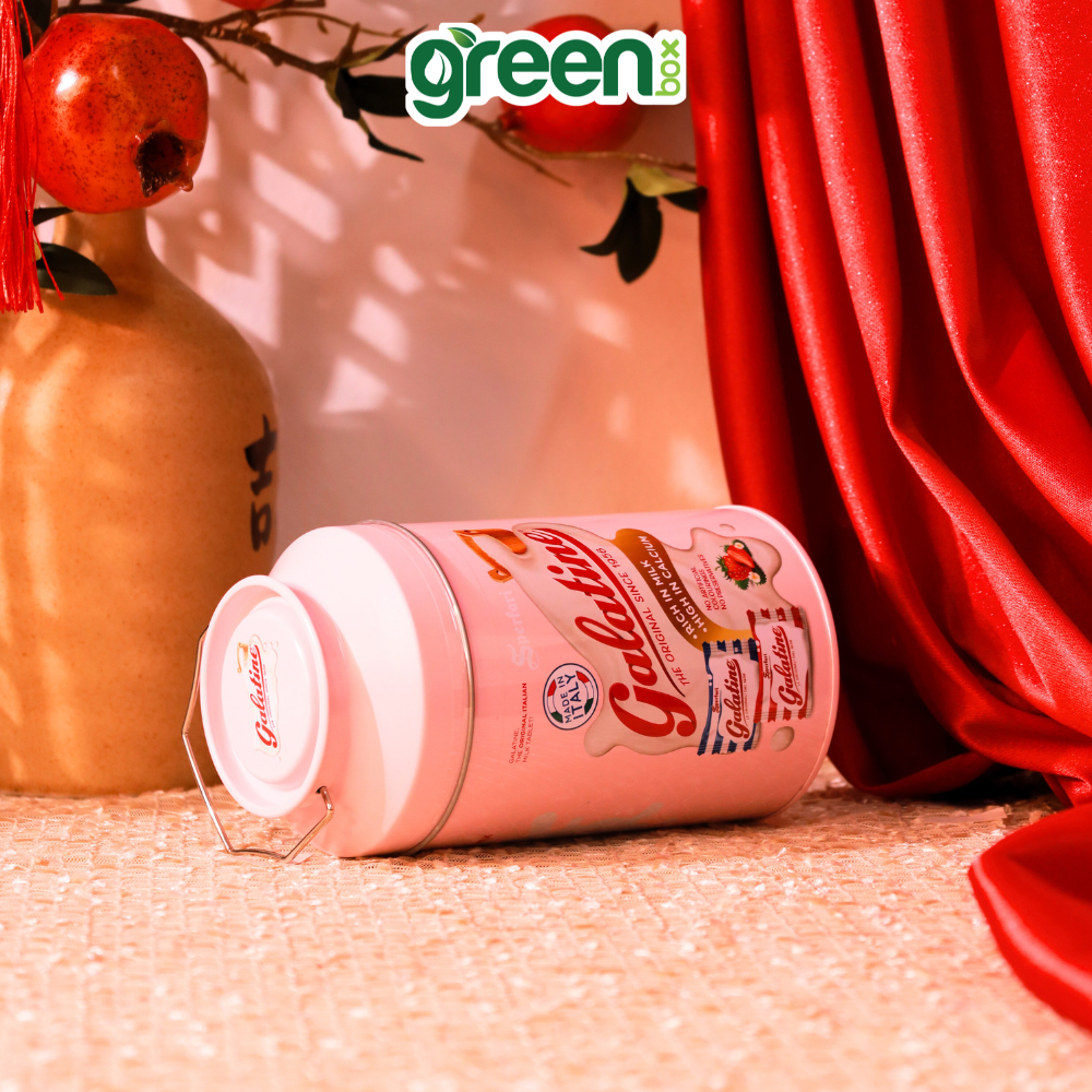 Hộp Thiếc Tết Xô Kẹo Sữa Và Dâu Galatine 150G Hồng, Xuất Xứ Ý