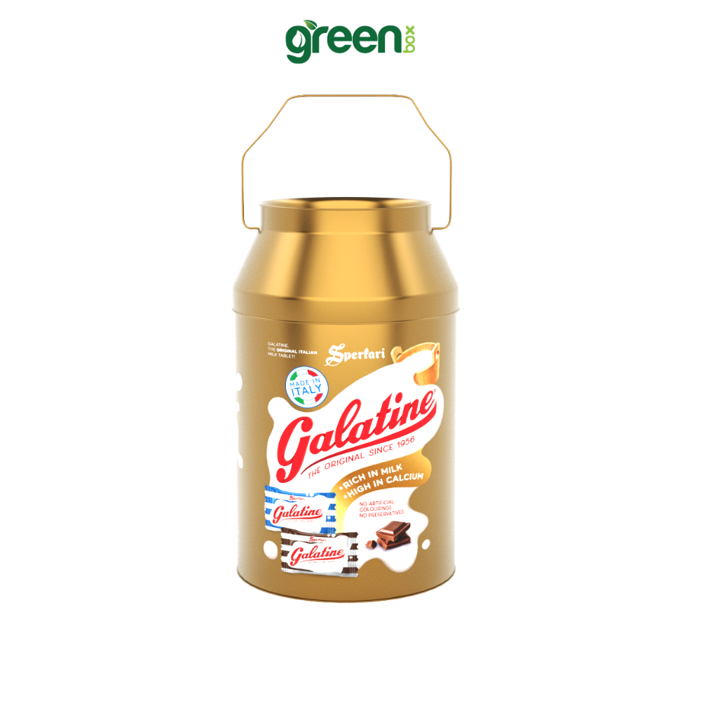 Hộp Thiếc Tết Xô Kẹo Sữa Và Sô Cô La Galatine 150G Ánh Đồng, Xuất Xứ Ý