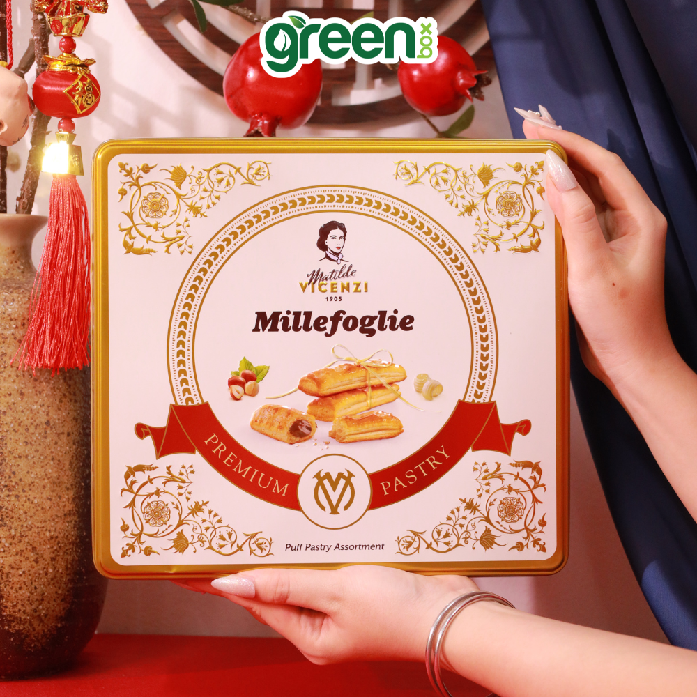 Hộp Bánh Thiếc Tết Ngàn Lớp Vicenzi Millefoglie 250G, Xuất Xứ Ý