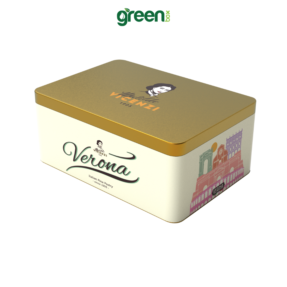 Hộp Bánh Thiếc Tết Vicenzi Verona 195g Hộp Màu Vàng Bơ, Xuất Xứ Ý