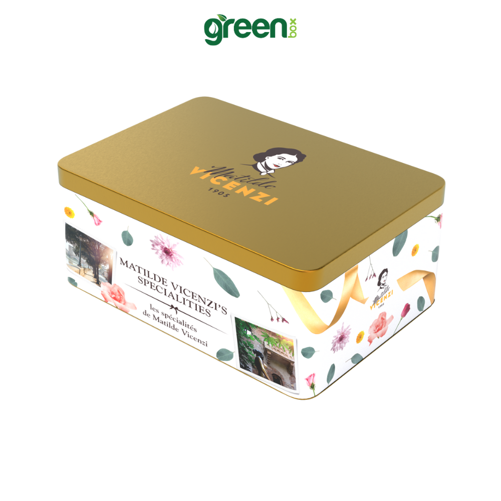 Hộp Bánh Thiếc Tết Vicenzi Verona 195g Hộp Họa Tiết Hoa, Xuất Xứ Ý