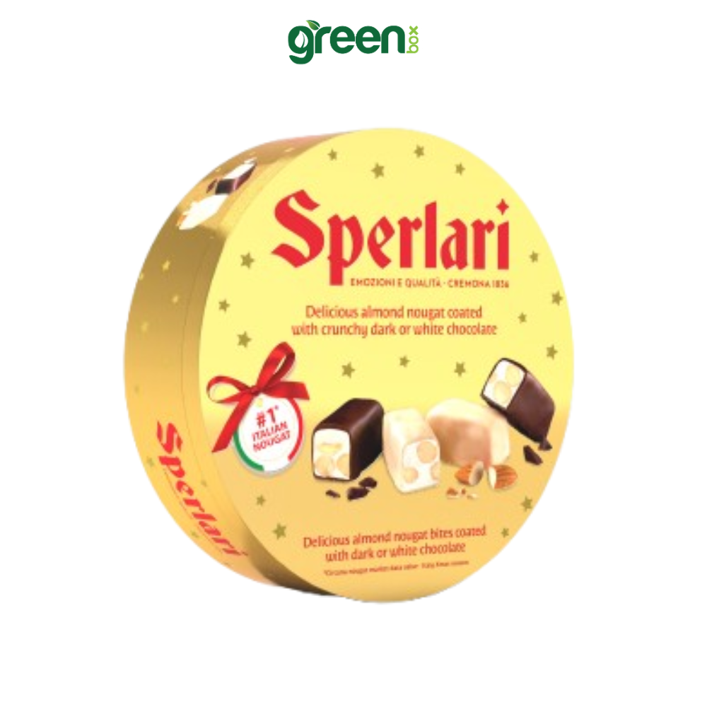 Hộp Thiếc Tết Sô Cô La Đen Và Trắng Nhân Nougat Sperlari 110G Đỏ, Vàng Xuất Xứ Ý
