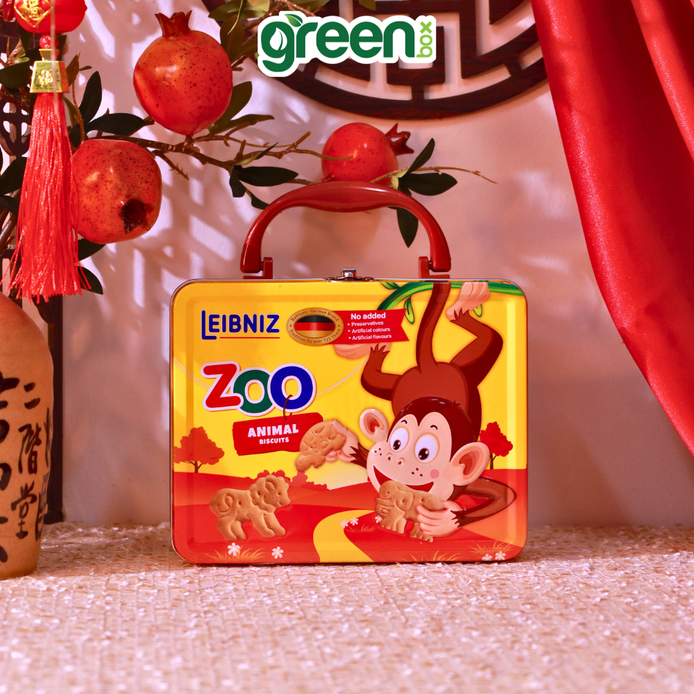 Hộp Bánh Thiếc Tết Kiểu Vali Bánh Qui Bơ Và Cacao Hình Thú Leibniz Zoo Xuất Xứ Đức 200G
