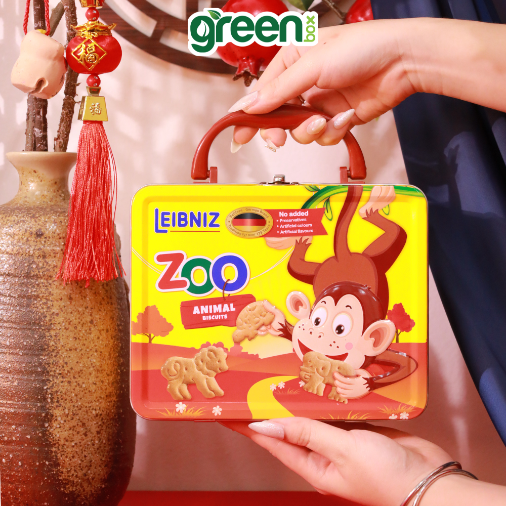 Hộp Bánh Thiếc Tết Kiểu Vali Bánh Qui Bơ Và Cacao Hình Thú Leibniz Zoo Xuất Xứ Đức 200G