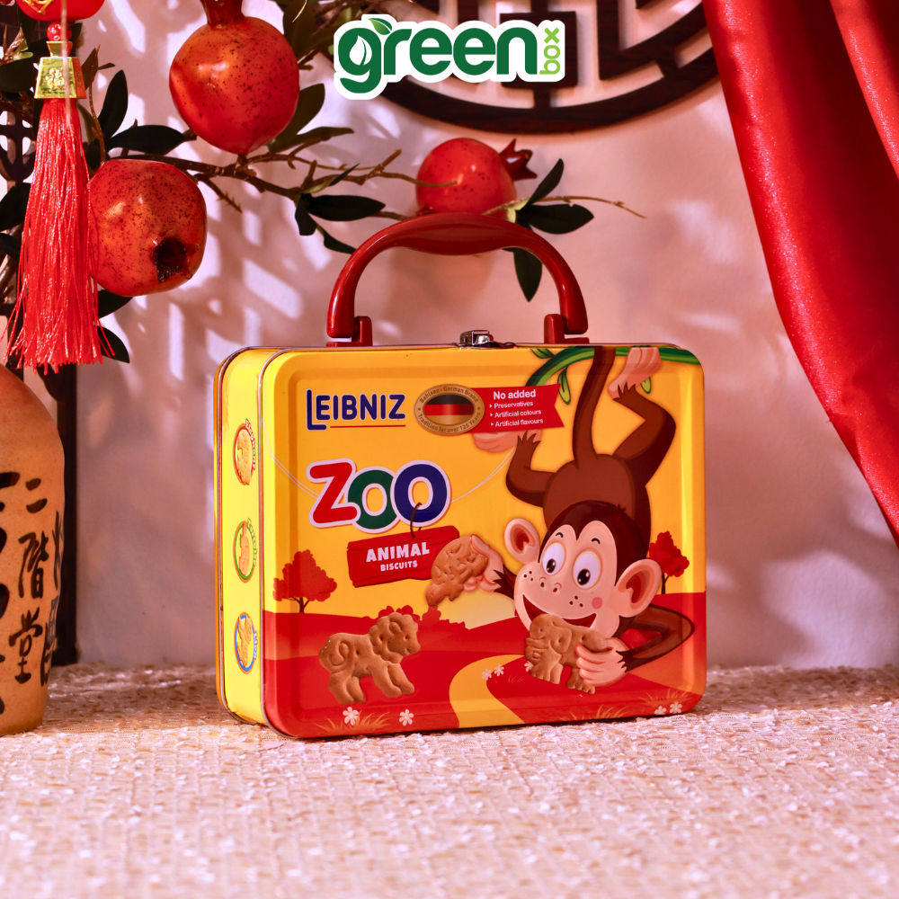 Hộp Bánh Thiếc Tết Kiểu Vali Bánh Qui Bơ Và Cacao Hình Thú Leibniz Zoo Xuất Xứ Đức 200G