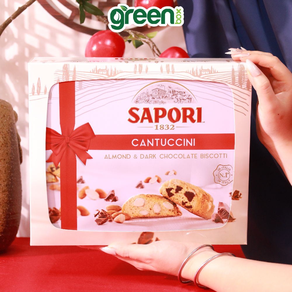 Hộp Bánh Thiếc Tết Sapori Hạnh Nhân Và Sô Cô La 350G, Xuất Xứ Ý