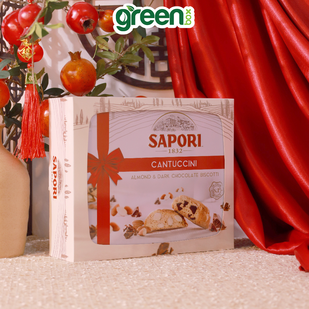 Hộp Bánh Thiếc Tết Sapori Hạnh Nhân Và Sô Cô La 350G, Xuất Xứ Ý