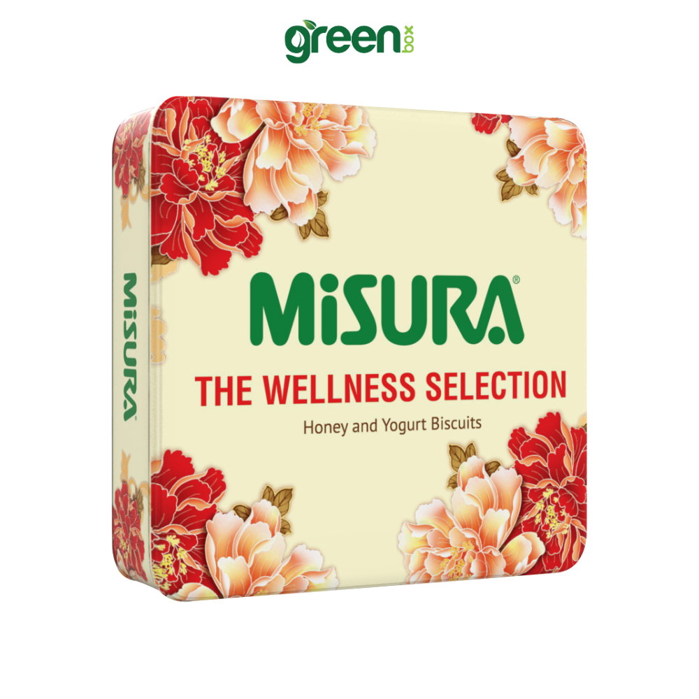 Hộp Bánh Thiếc Tết Misura Wellness Selection Bánh Qui Mật Ong Và Sữa Chua 466.2G, Xuất Xứ Ý