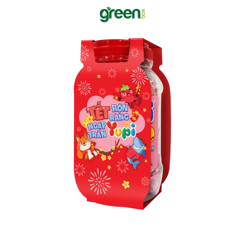 Hộp kẹo tết kẹo dẻo strawberry kiss Yupi hũ 80 viên, xuất xứ Indonesia