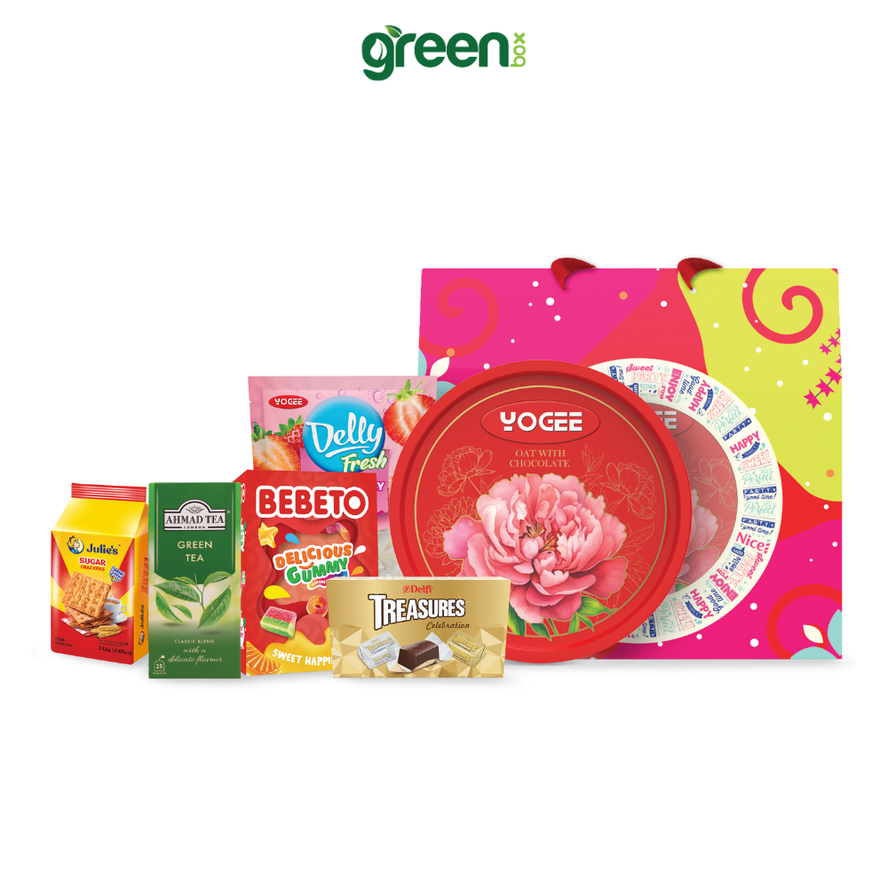 Hộp Quà Tết Tài Lộc Hamper House Hồng 6 Loại Quà Cao Cấp Nhập Khẩu (Có Quai Xách)