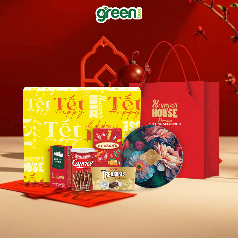 Hộp Quà Tết Happy Nature Collection Hamper House 5 Loại Quà Cao Cấp Nhập Khẩu (Có Túi Xách)