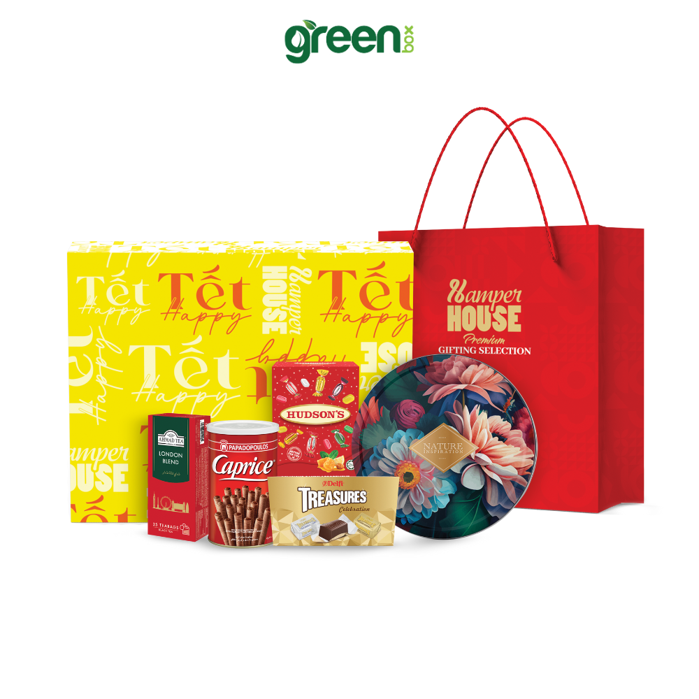 Hộp Quà Tết Happy Nature Collection Hamper House 5 Loại Quà Cao Cấp Nhập Khẩu (Có Túi Xách)
