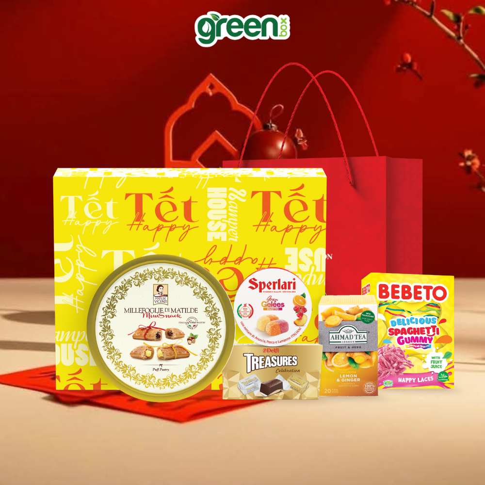 Hộp Quà Tết Happy Millefoglie Hamper House 5 Loại Quà Cao Cấp Nhập Khẩu (Có Túi Xách)