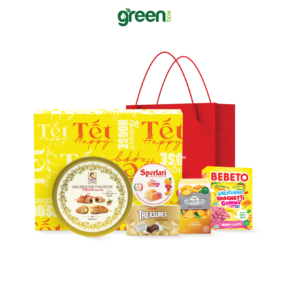 Hộp Quà Tết Happy Millefoglie Hamper House 5 Loại Quà Cao Cấp Nhập Khẩu (Có Túi Xách)